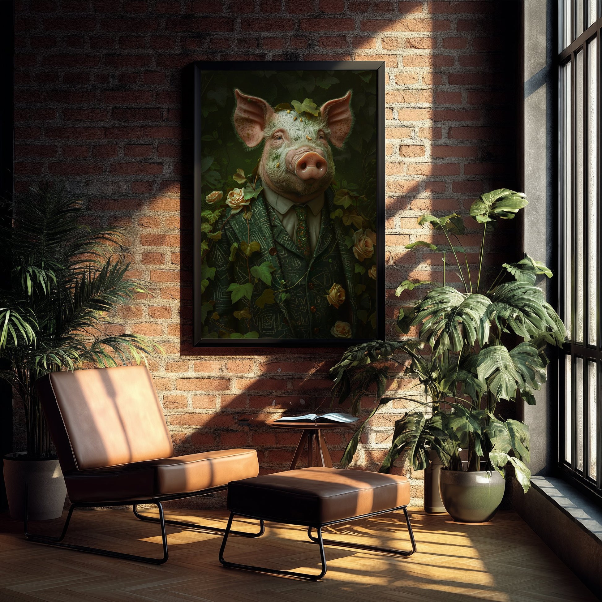 Pig in a Suit Art Print - Whimsical Animal Portrait Poster - Quirky Animal Painting - Dapper Farm Animal 1/3