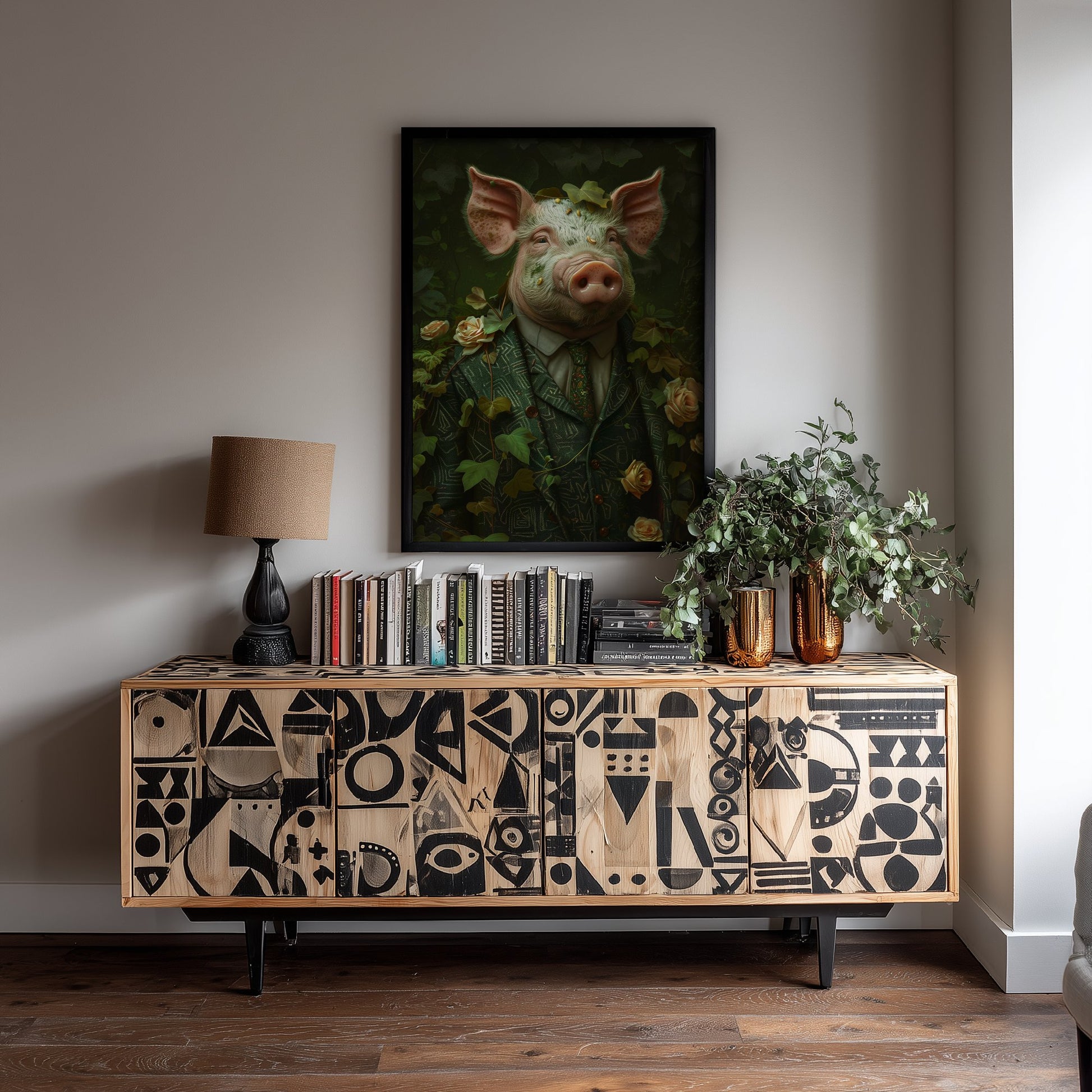 Pig in a Suit Art Print - Whimsical Animal Portrait Poster - Quirky Animal Painting - Dapper Farm Animal 1/3