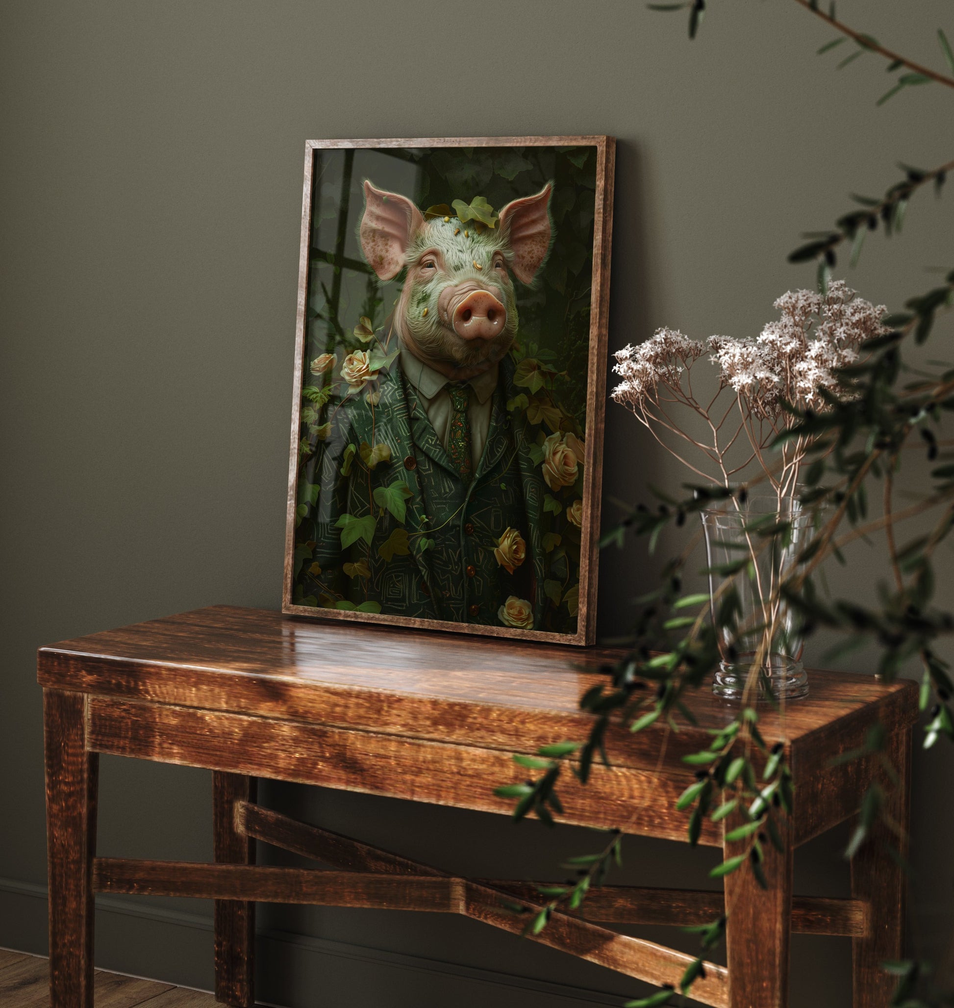 Pig in a Suit Art Print - Whimsical Animal Portrait Poster - Quirky Animal Painting - Dapper Farm Animal 1/3