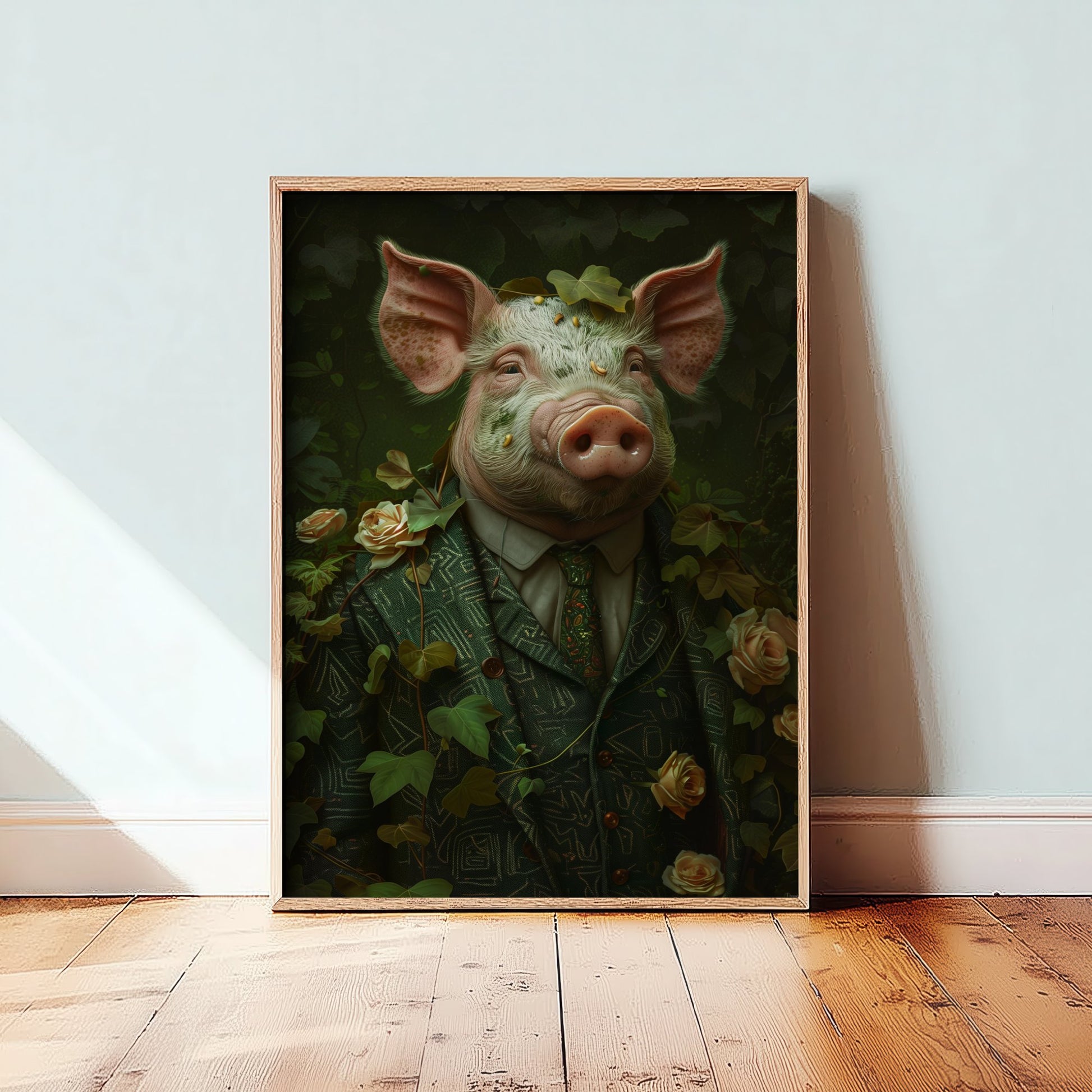 Pig in a Suit Art Print - Whimsical Animal Portrait Poster - Quirky Animal Painting - Dapper Farm Animal 1/3