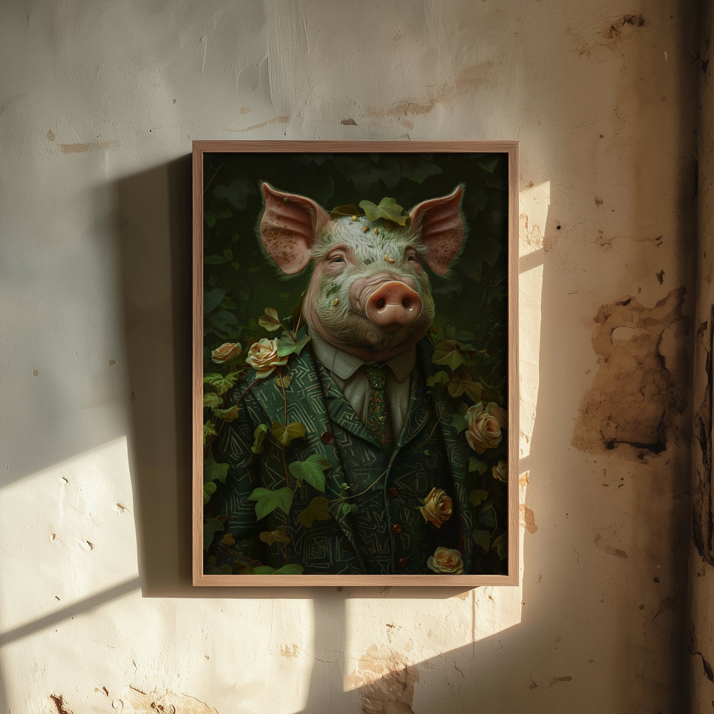 Pig in a Suit Art Print - Whimsical Animal Portrait Poster - Quirky Animal Painting - Dapper Farm Animal 1/3