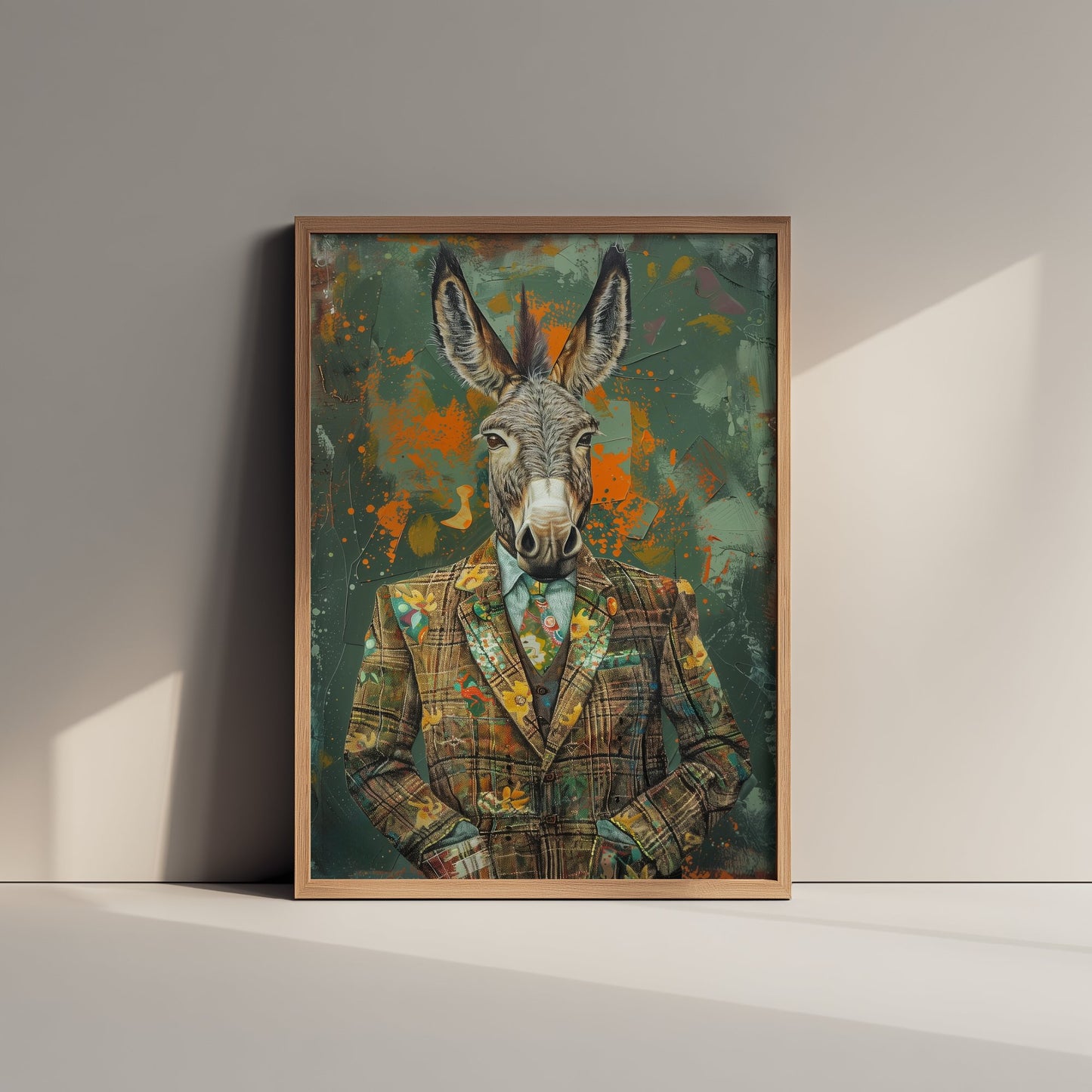 Donkey in a Suit Art Print - Whimsical Animal Portrait Poster - Quirky Animal Painting - Dapper Farm Animal 2/3
