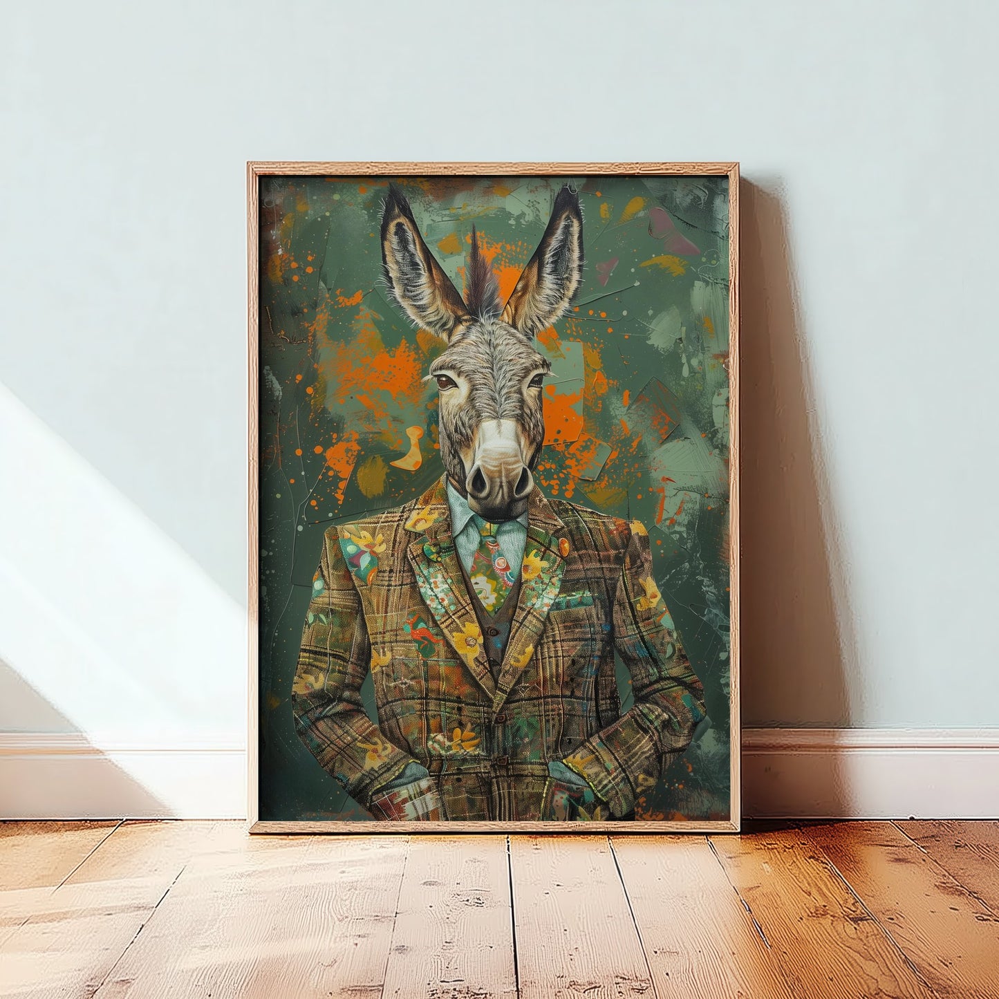 Donkey in a Suit Art Print - Whimsical Animal Portrait Poster - Quirky Animal Painting - Dapper Farm Animal 2/3