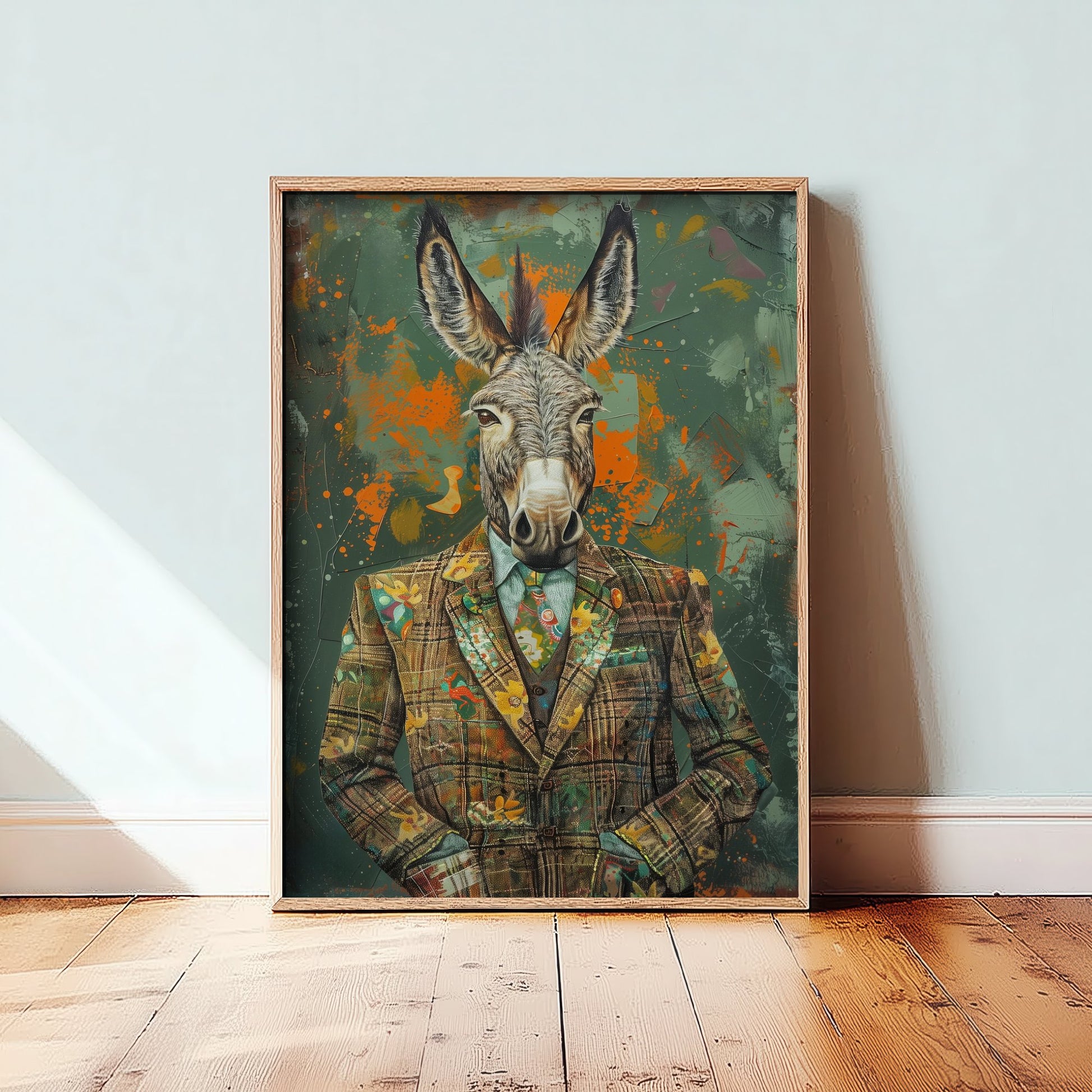 Donkey in a Suit Art Print - Whimsical Animal Portrait Poster - Quirky Animal Painting - Dapper Farm Animal 2/3
