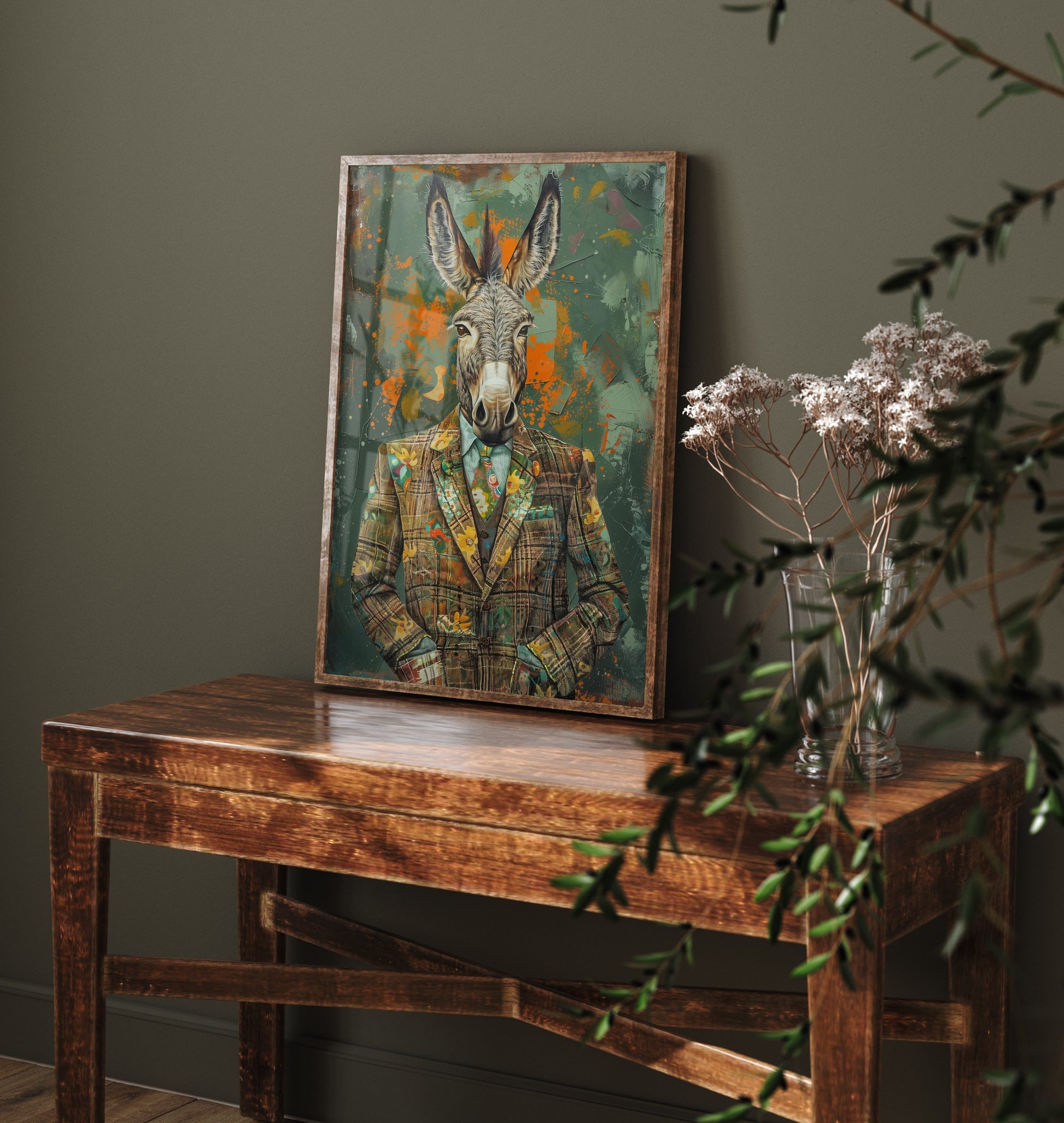 Donkey in a Suit Art Print - Whimsical Animal Portrait Poster - Quirky Animal Painting - Dapper Farm Animal 2/3