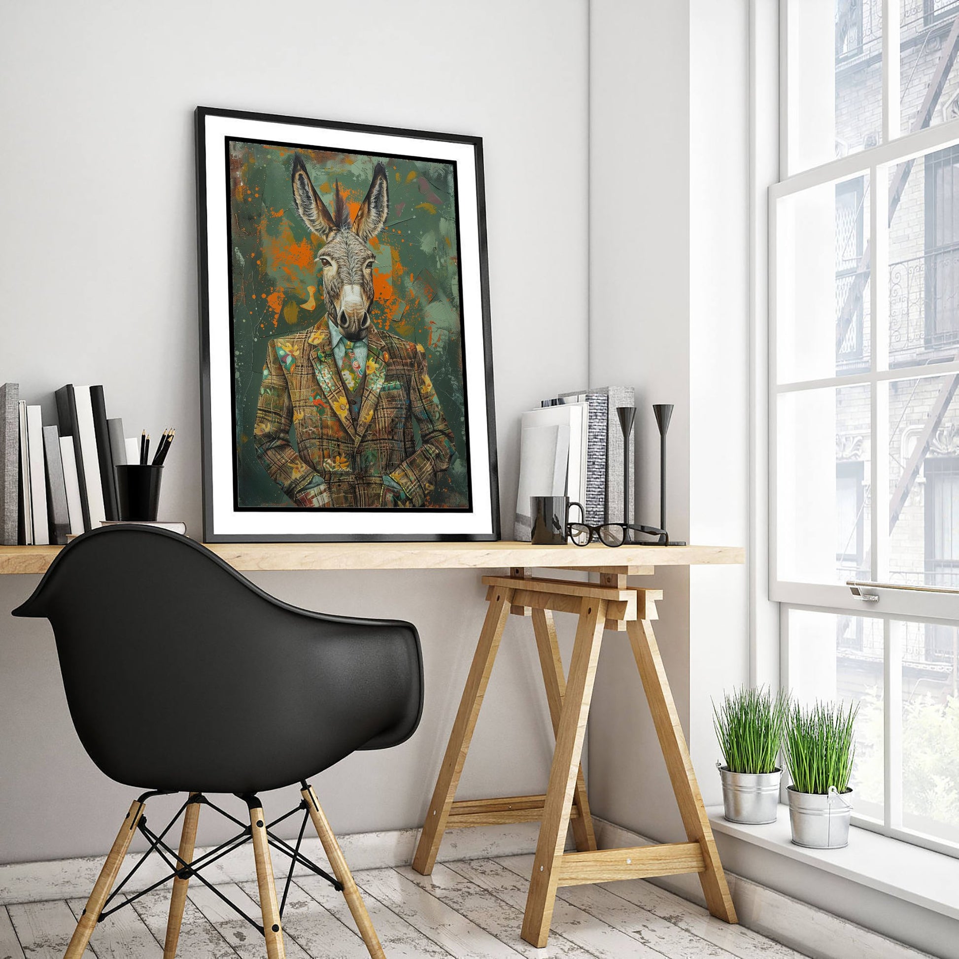 Donkey in a Suit Art Print - Whimsical Animal Portrait Poster - Quirky Animal Painting - Dapper Farm Animal 2/3