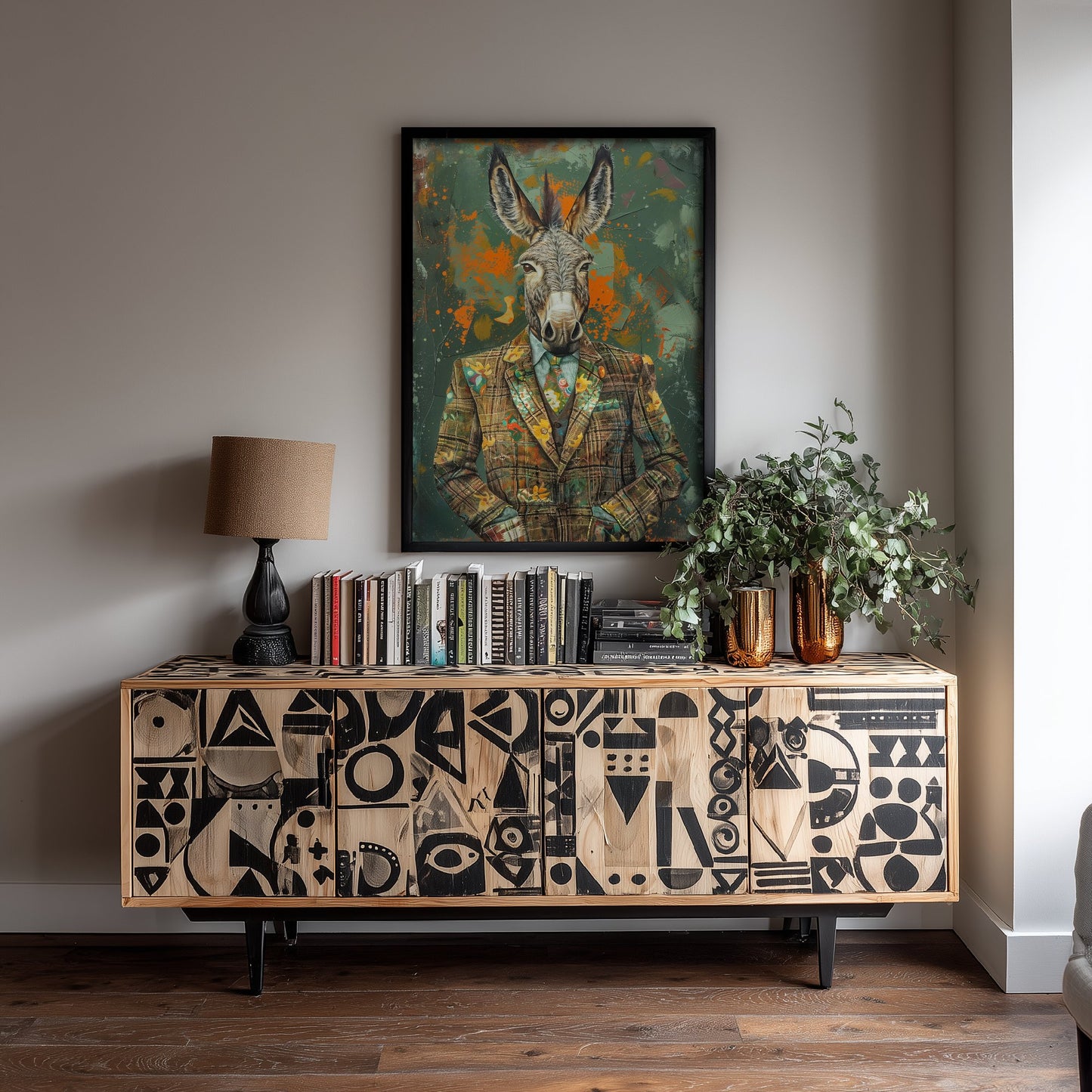 Donkey in a Suit Art Print - Whimsical Animal Portrait Poster - Quirky Animal Painting - Dapper Farm Animal 2/3