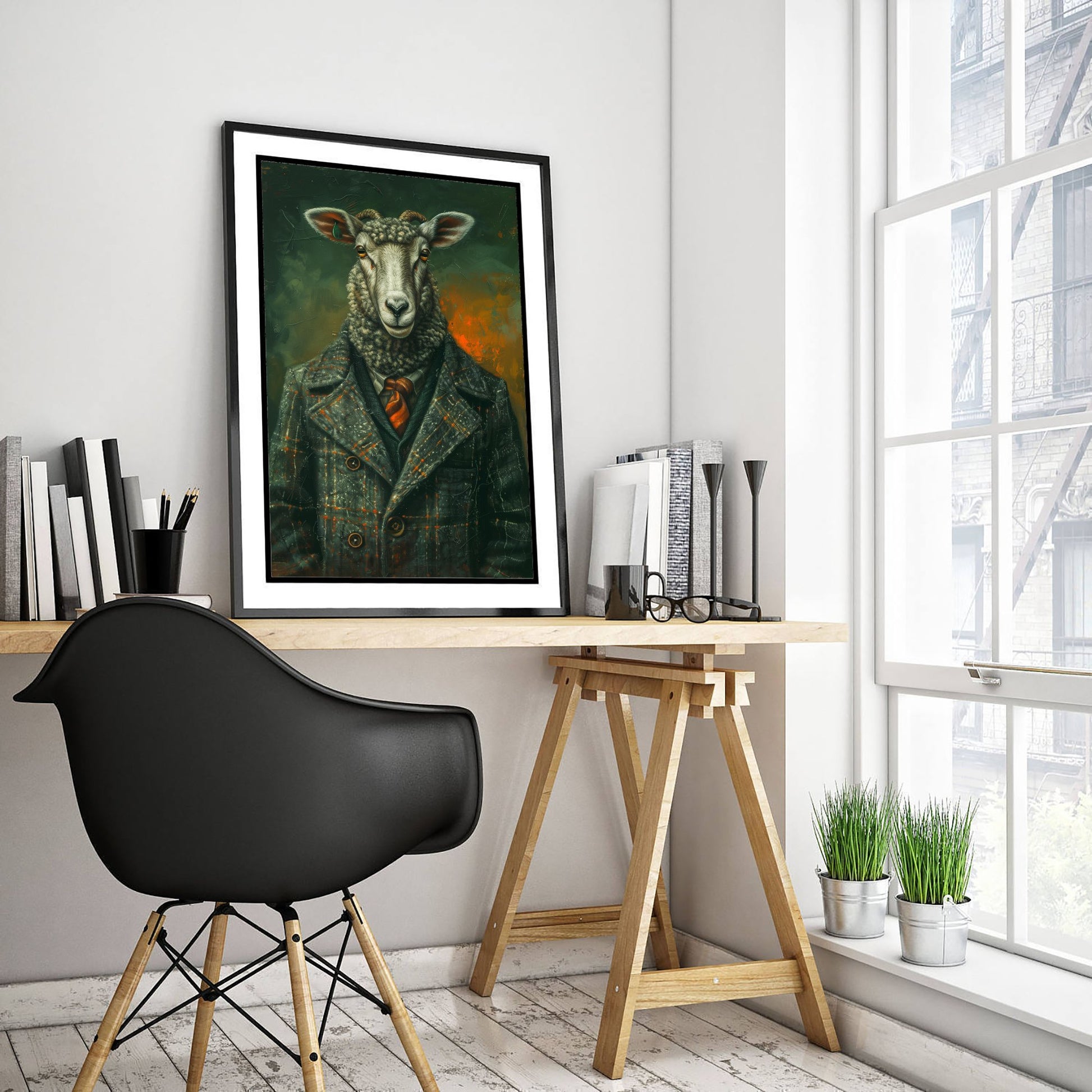 Sheep in a Suit Art Print - Whimsical Animal Portrait Poster - Quirky Animal Painting - Dapper Farm Animal 3/3