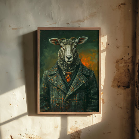 Sheep in a Suit Art Print - Whimsical Animal Portrait Poster - Quirky Animal Painting - Dapper Farm Animal 3/3