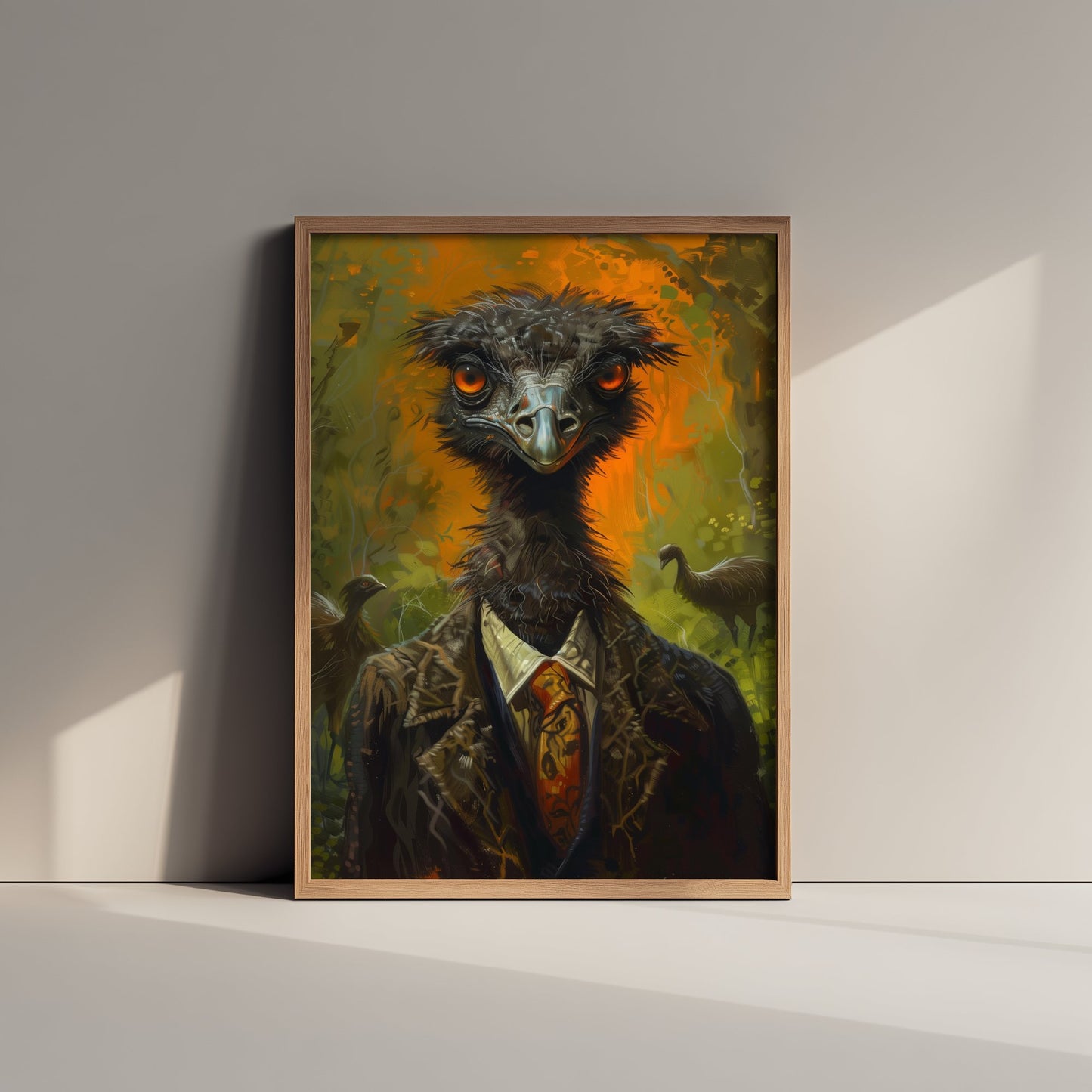 Emu in a Suit Art Print - Whimsical Animal Portrait Poster - Quirky Emu Painting - Dapper Gent 1/3
