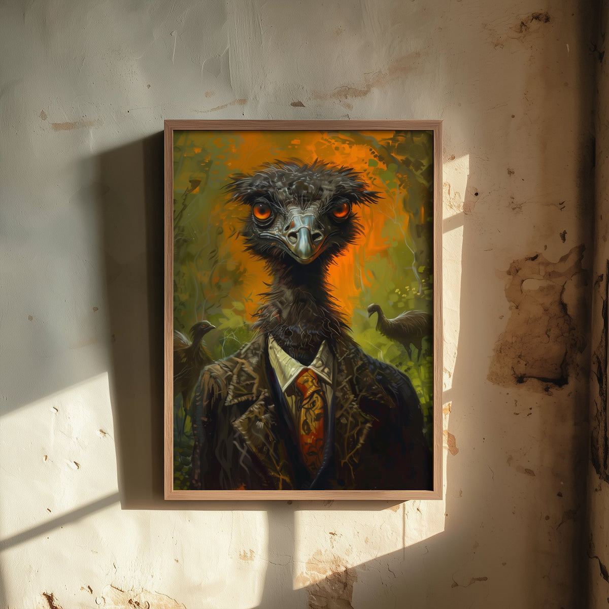 Emu in a Suit Art Print - Whimsical Animal Portrait Poster - Quirky Emu Painting - Dapper Gent 1/3
