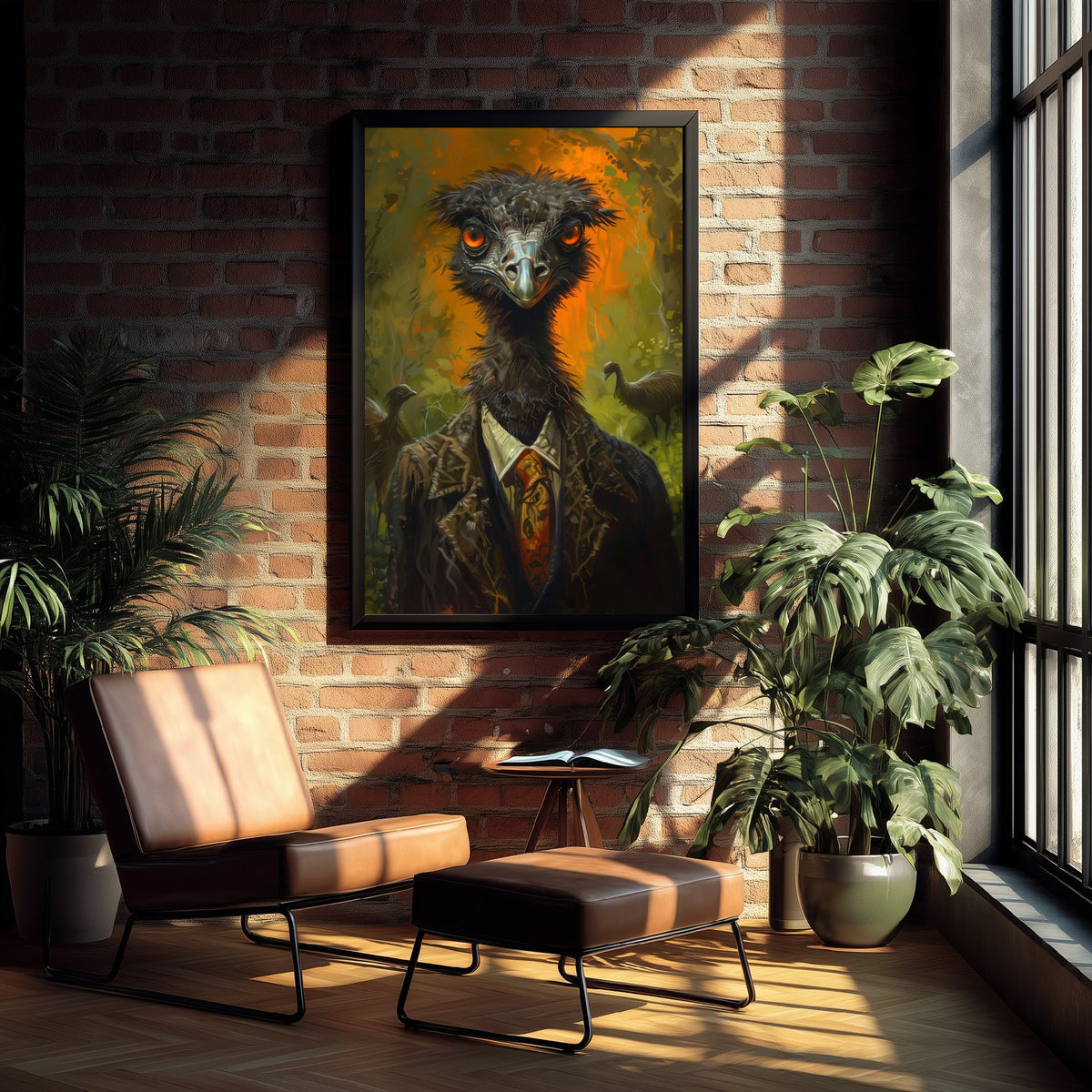 Emu in a Suit Art Print - Whimsical Animal Portrait Poster - Quirky Emu Painting - Dapper Gent 1/3