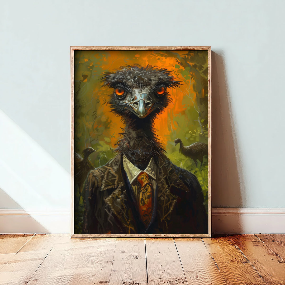 Emu in a Suit Art Print - Whimsical Animal Portrait Poster - Quirky Emu Painting - Dapper Gent 1/3