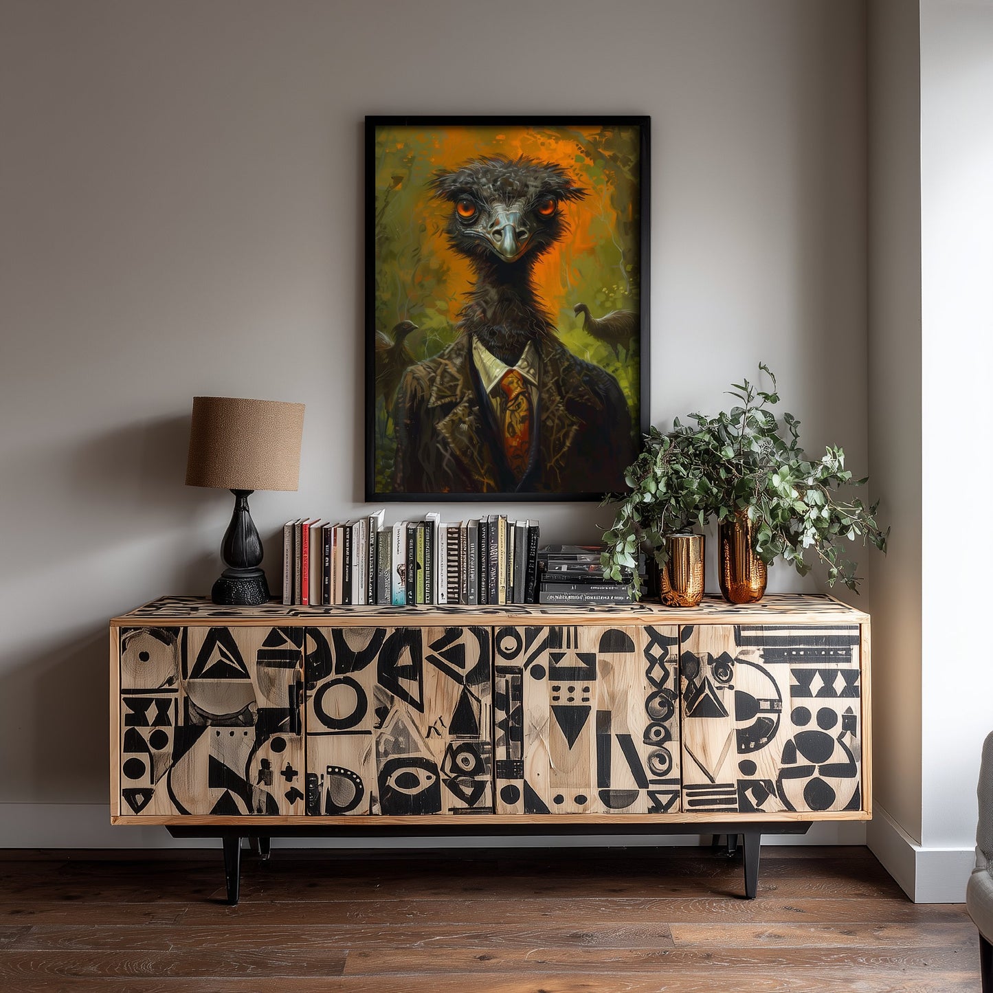 Emu in a Suit Art Print - Whimsical Animal Portrait Poster - Quirky Emu Painting - Dapper Gent 1/3