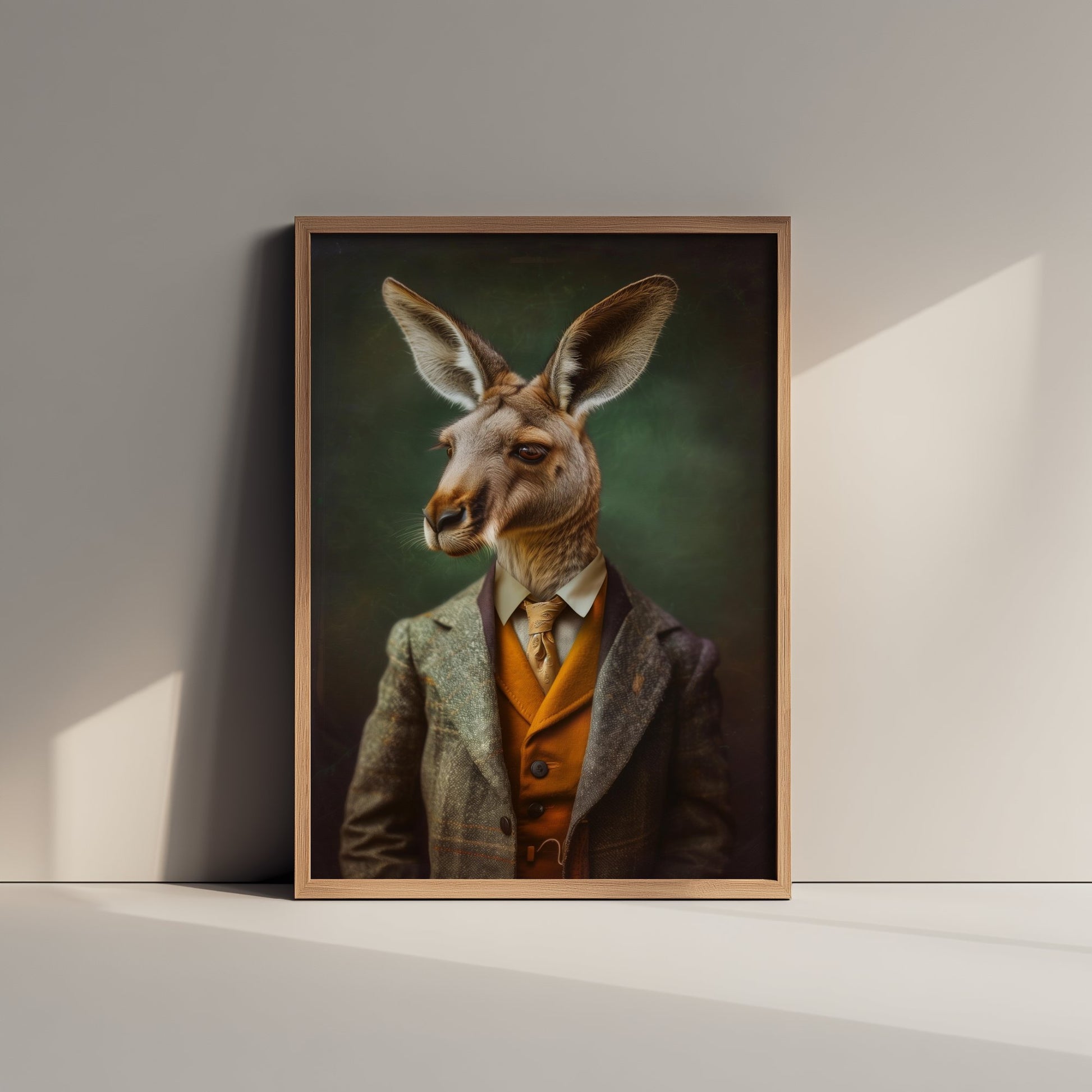 Kangaroo in a Suit Art Print - Whimsical Animal Portrait Poster - Quirky Kangaroo Painting - Tweed Gent 2/3