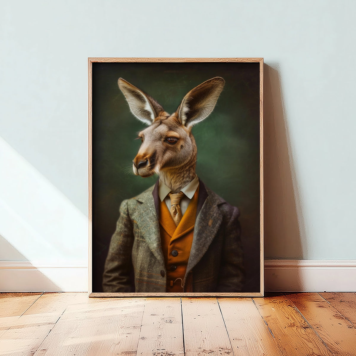 Kangaroo in a Suit Art Print - Whimsical Animal Portrait Poster - Quirky Kangaroo Painting - Tweed Gent 2/3