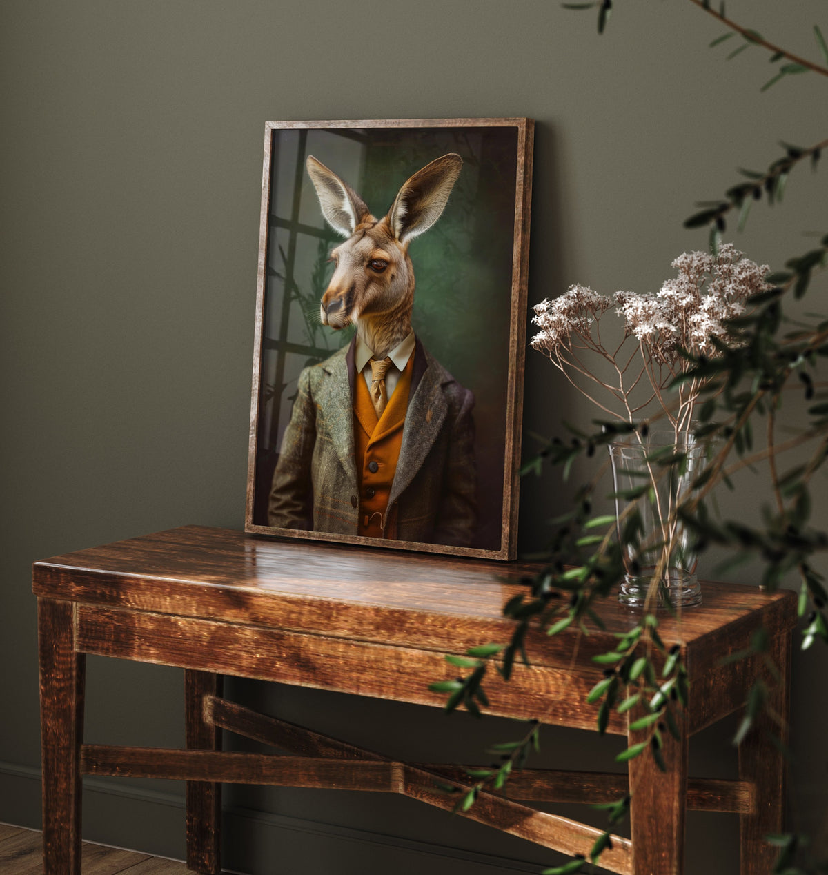 Kangaroo in a Suit Art Print - Whimsical Animal Portrait Poster - Quirky Kangaroo Painting - Tweed Gent 2/3