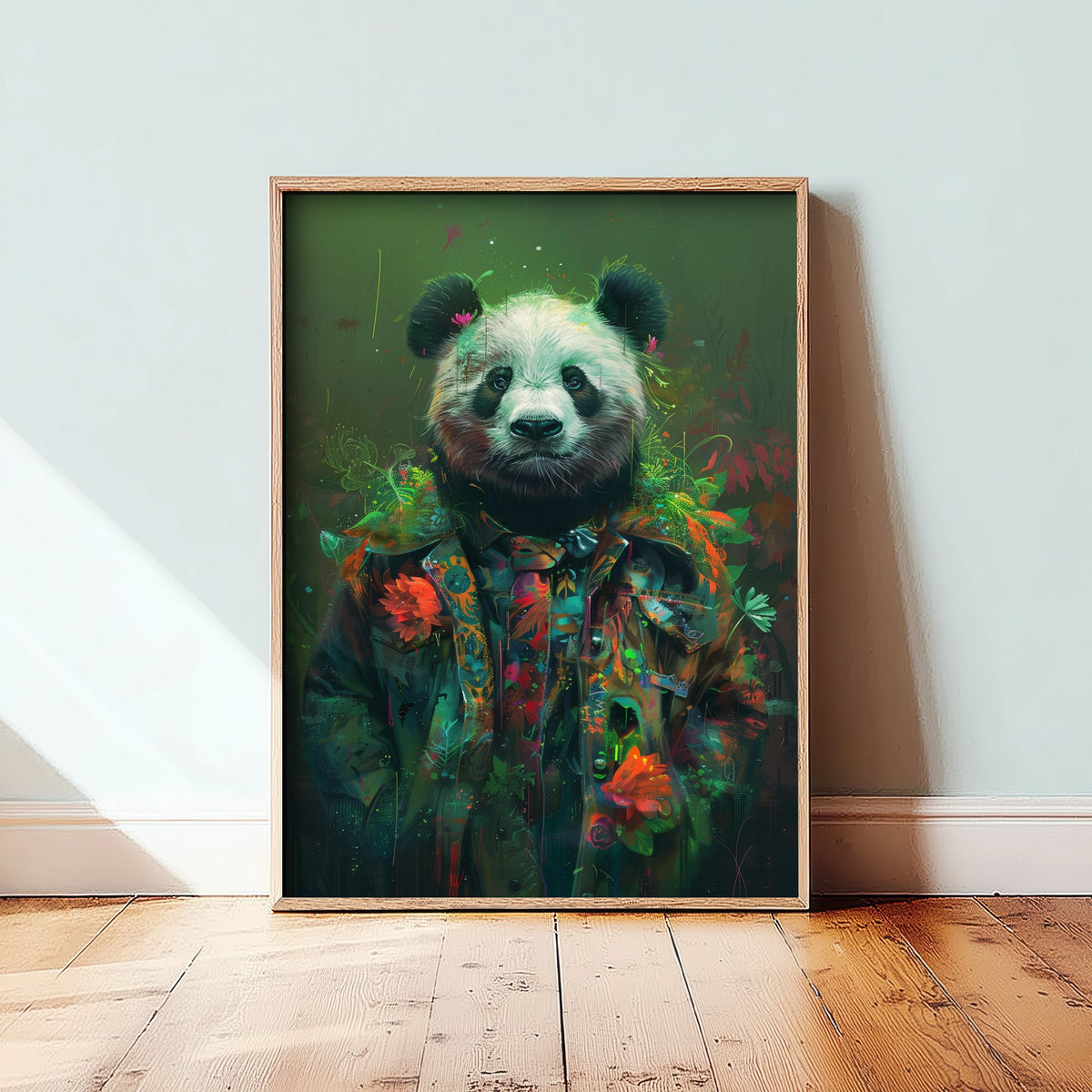 Panda in a Suit Art Print - Whimsical Animal Portrait Poster - Quirky Panda Painting - Floral Dandy 2/3