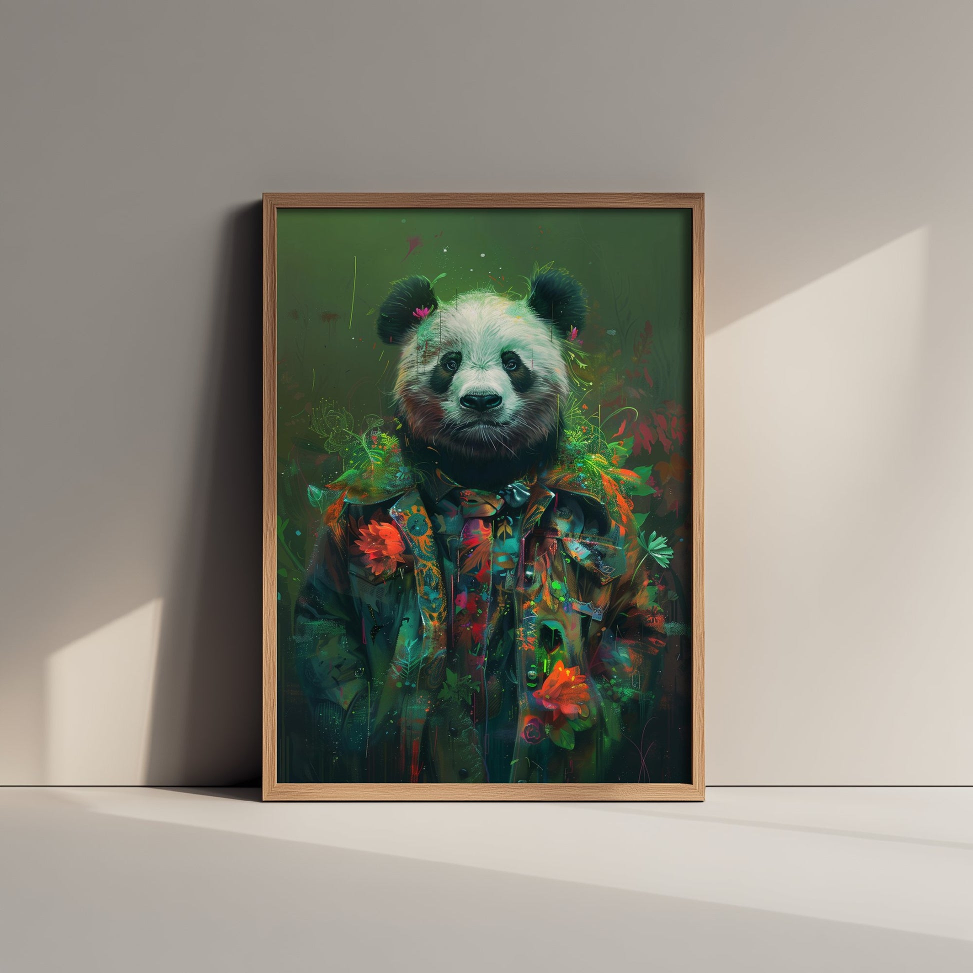 Panda in a Suit Art Print - Whimsical Animal Portrait Poster - Quirky Panda Painting - Floral Dandy 2/3
