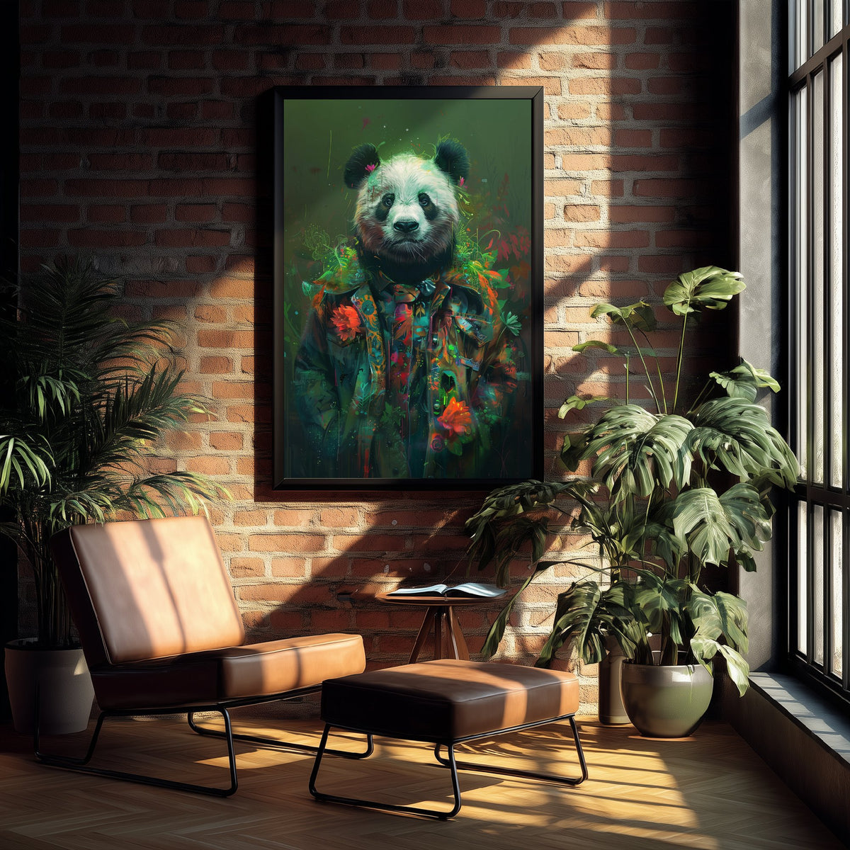 Panda in a Suit Art Print - Whimsical Animal Portrait Poster - Quirky Panda Painting - Floral Dandy 2/3