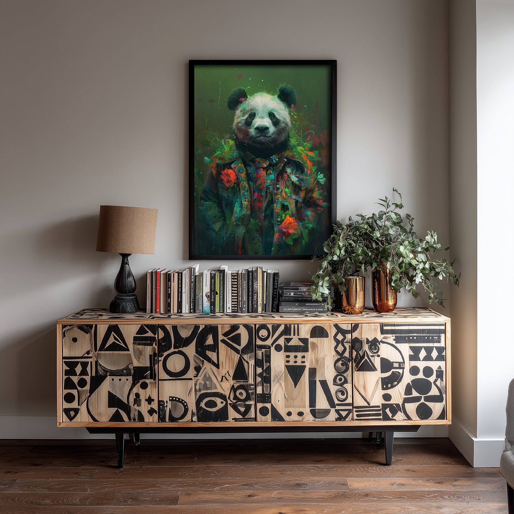 Panda in a Suit Art Print - Whimsical Animal Portrait Poster - Quirky Panda Painting - Floral Dandy 2/3