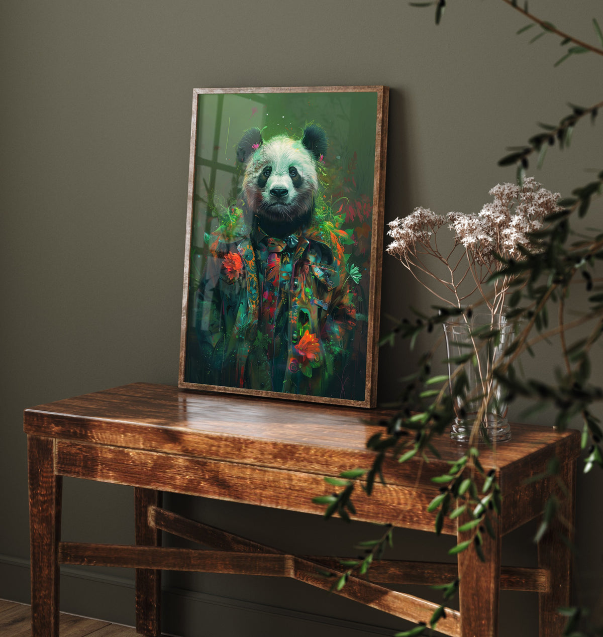 Panda in a Suit Art Print - Whimsical Animal Portrait Poster - Quirky Panda Painting - Floral Dandy 2/3