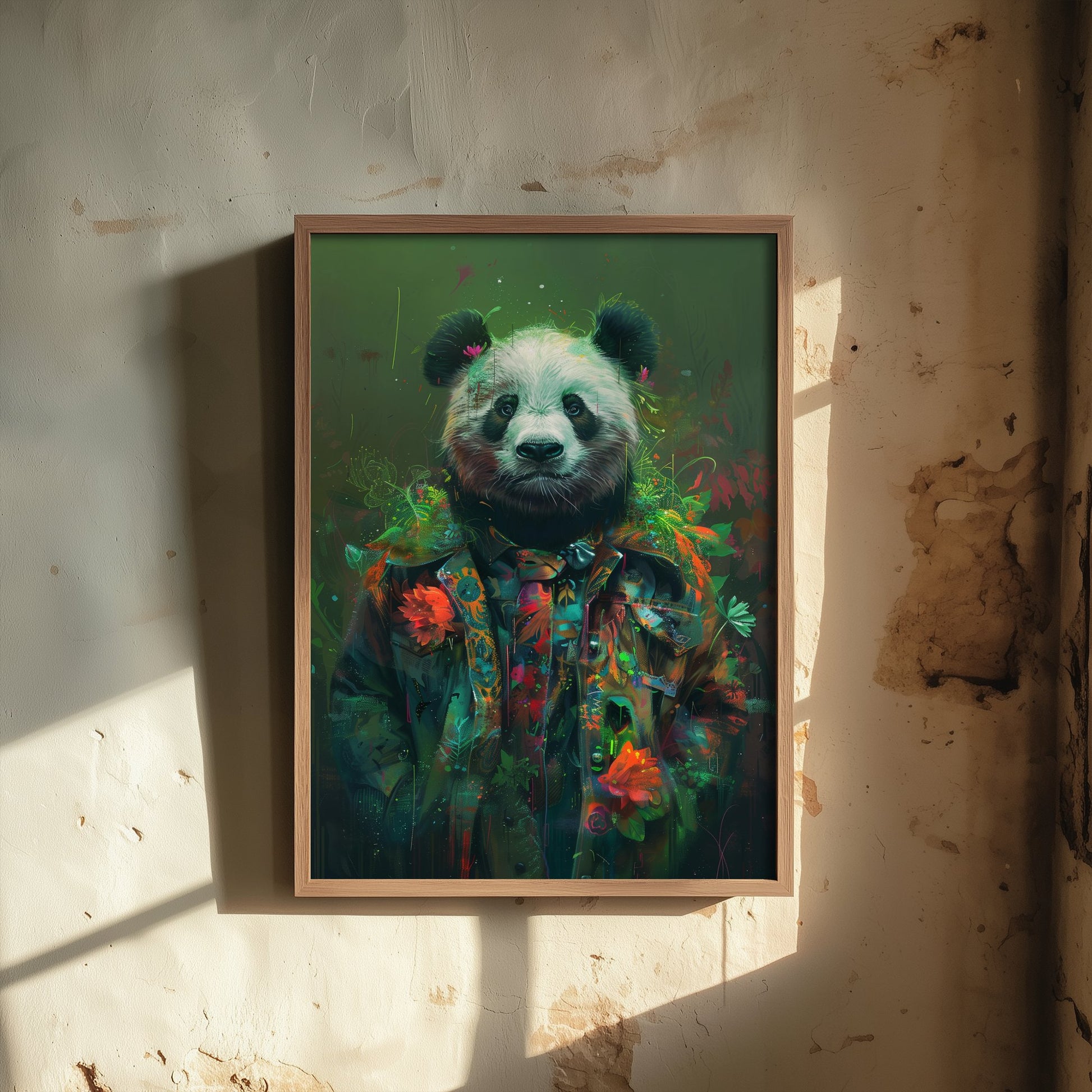 Panda in a Suit Art Print - Whimsical Animal Portrait Poster - Quirky Panda Painting - Floral Dandy 2/3