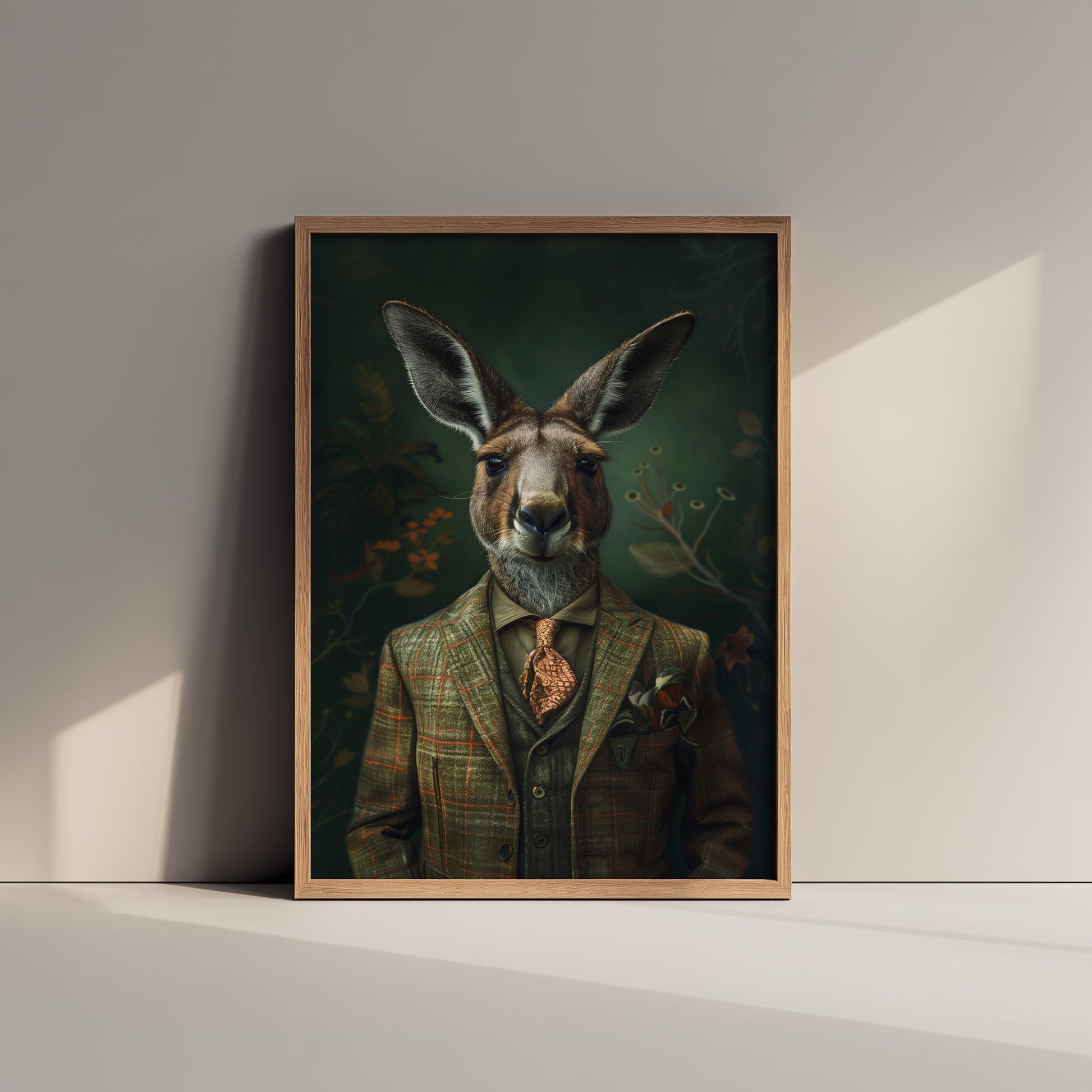 Kangaroo in a Suit Art Print - Whimsical Animal Portrait Poster - Quirky Kangaroo Painting - Dapper Gent 3/3