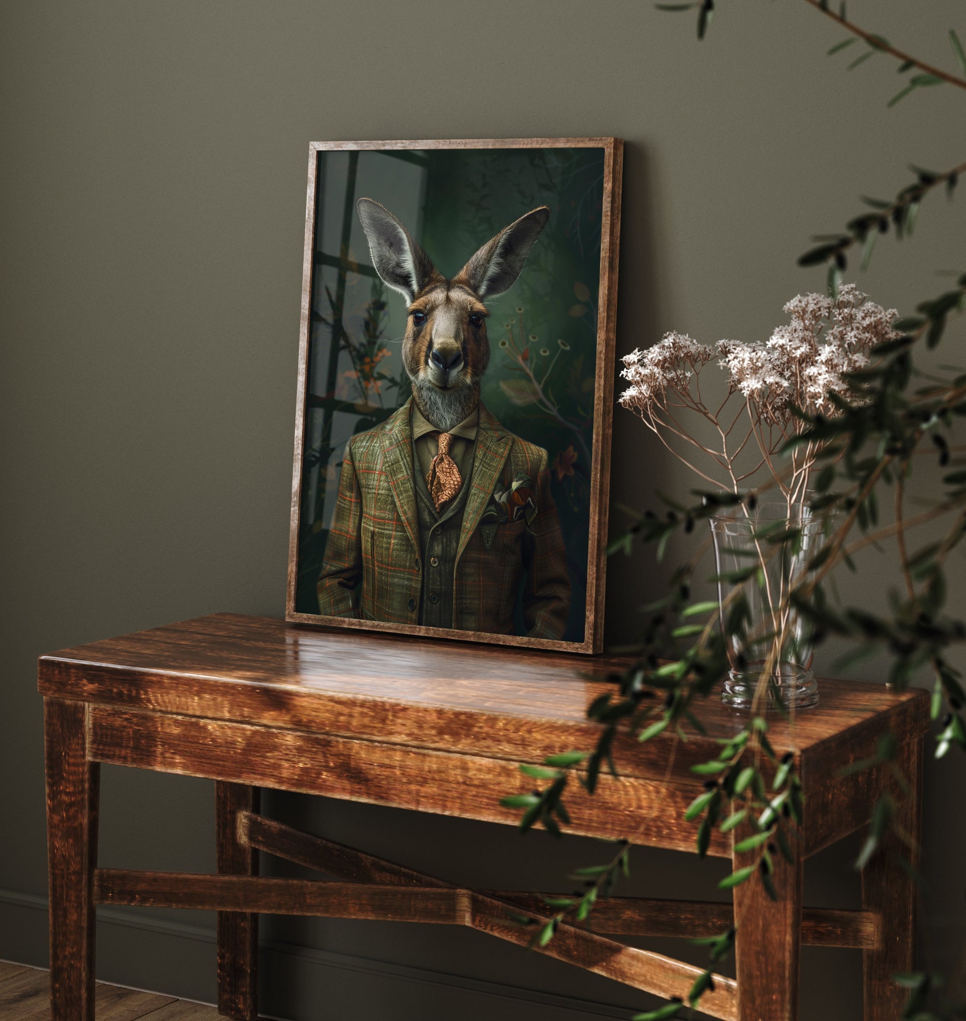 Kangaroo in a Suit Art Print - Whimsical Animal Portrait Poster - Quirky Kangaroo Painting - Dapper Gent 3/3