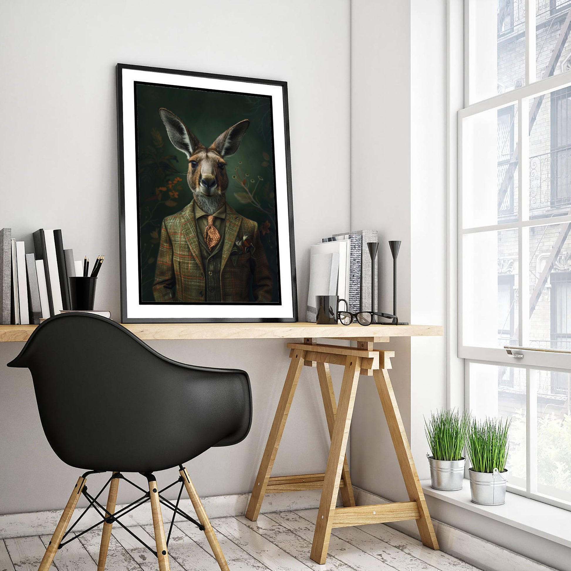 Kangaroo in a Suit Art Print - Whimsical Animal Portrait Poster - Quirky Kangaroo Painting - Dapper Gent 3/3