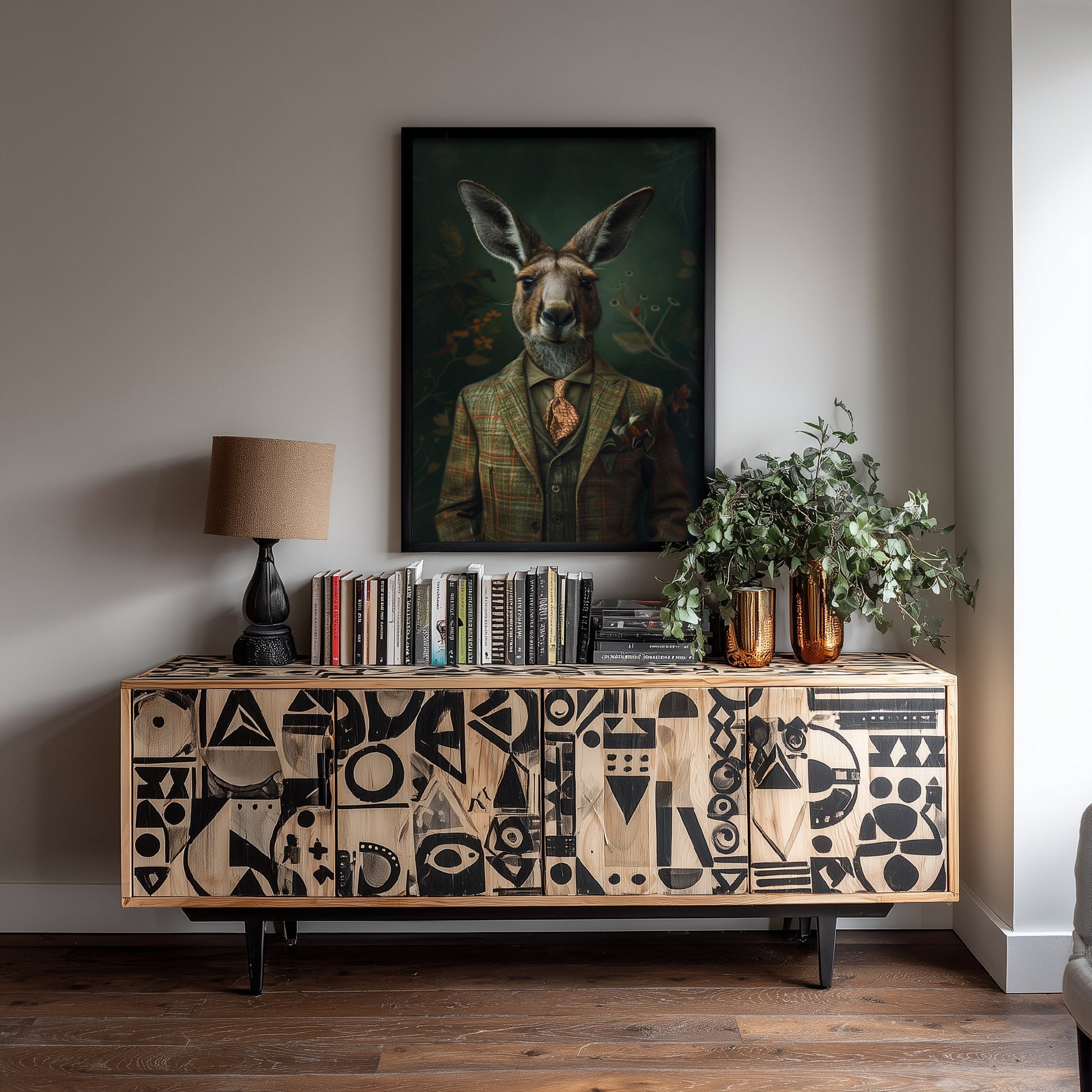 Kangaroo in a Suit Art Print - Whimsical Animal Portrait Poster - Quirky Kangaroo Painting - Dapper Gent 3/3
