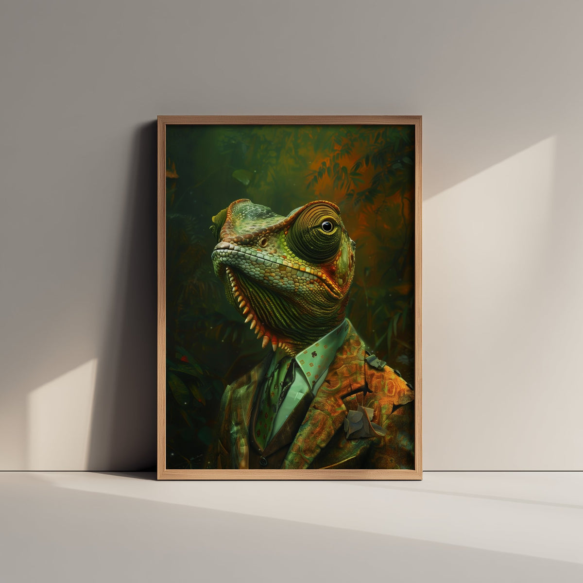 Chameleon in a Suit Art Print - Whimsical Animal Portrait Poster - Quirky Chameleon Painting - Dapper Gent 2/3