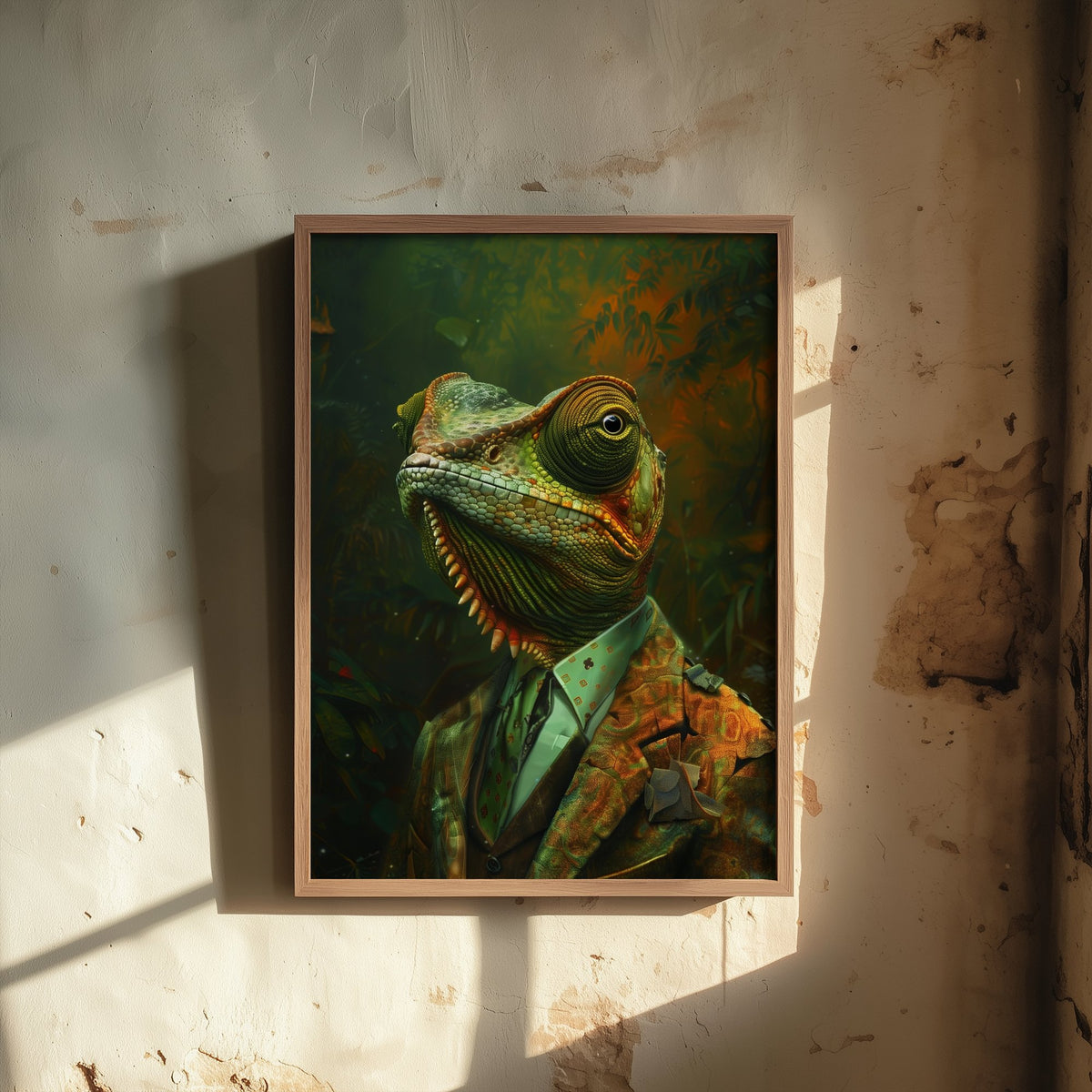 Chameleon in a Suit Art Print - Whimsical Animal Portrait Poster - Quirky Chameleon Painting - Dapper Gent 2/3