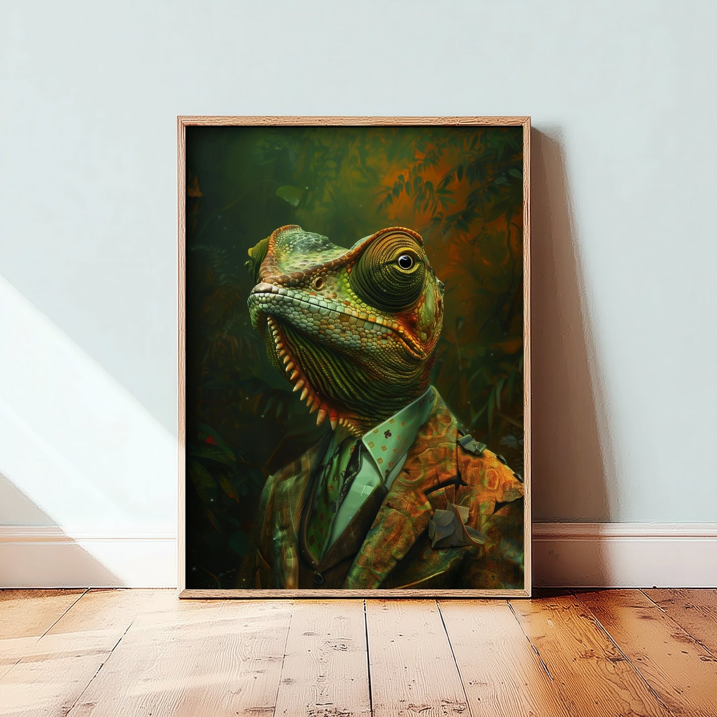 Chameleon in a Suit Art Print - Whimsical Animal Portrait Poster - Quirky Chameleon Painting - Dapper Gent 2/3