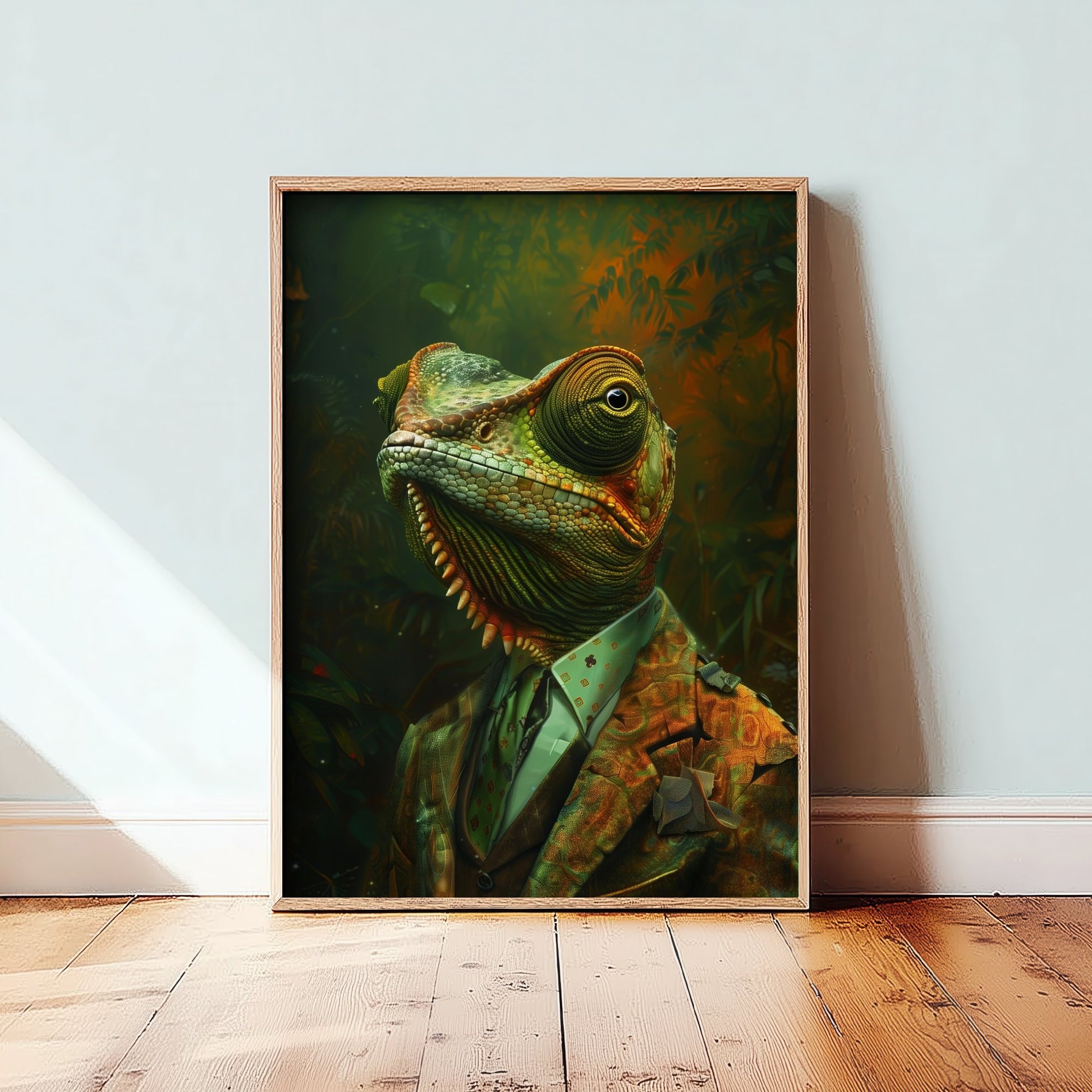 Chameleon in a Suit Art Print - Whimsical Animal Portrait Poster - Quirky Chameleon Painting - Dapper Gent 2/3