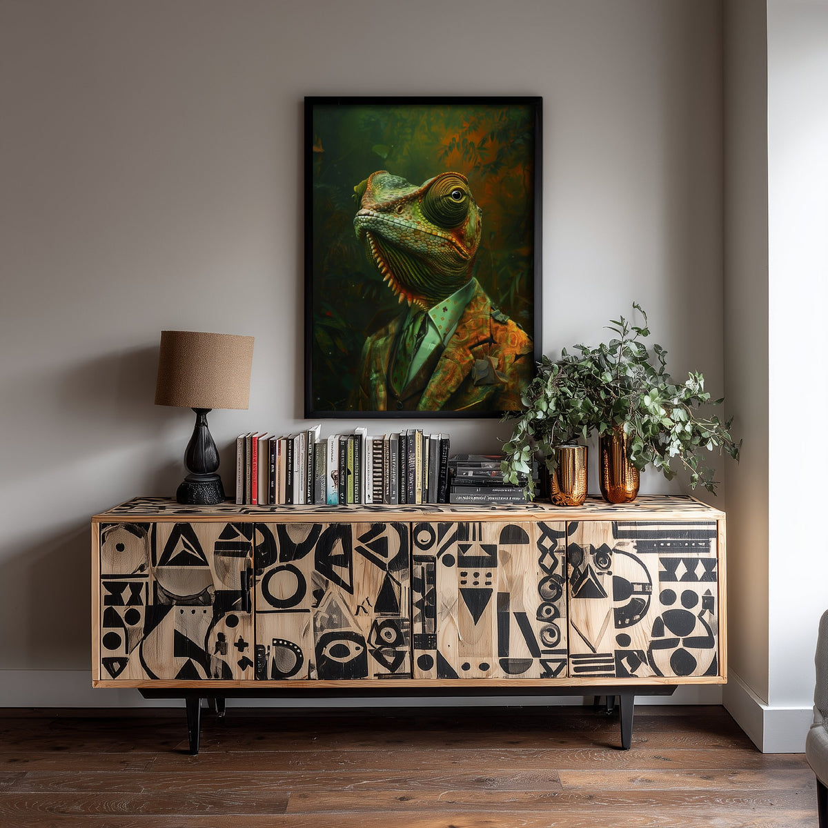 Chameleon in a Suit Art Print - Whimsical Animal Portrait Poster - Quirky Chameleon Painting - Dapper Gent 2/3
