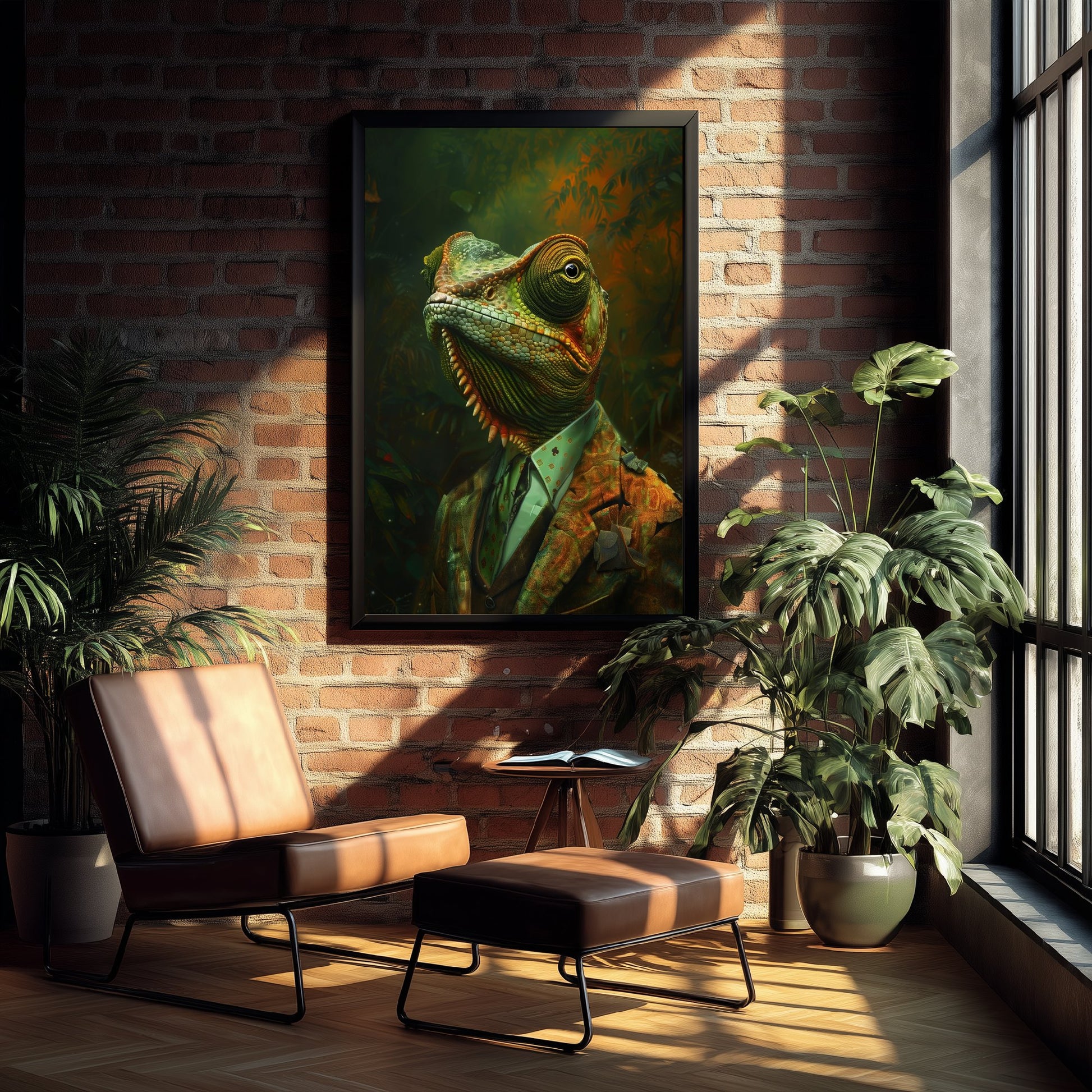 Chameleon in a Suit Art Print - Whimsical Animal Portrait Poster - Quirky Chameleon Painting - Dapper Gent 2/3