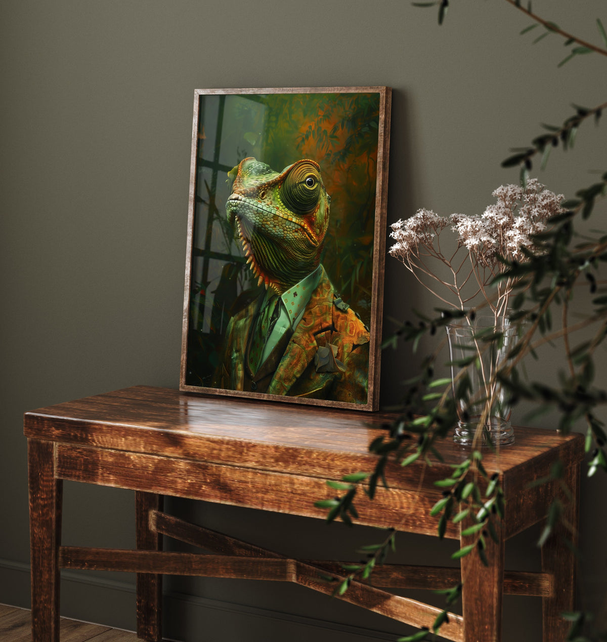 Chameleon in a Suit Art Print - Whimsical Animal Portrait Poster - Quirky Chameleon Painting - Dapper Gent 2/3