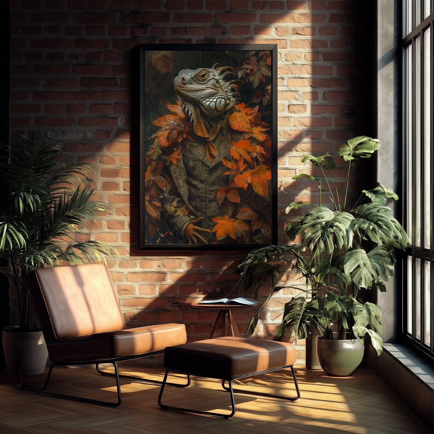 Iguana in a Suit Art Print - Whimsical Animal Portrait Poster - Quirky Iguana Painting - Autumn Tweed Gent 3/3