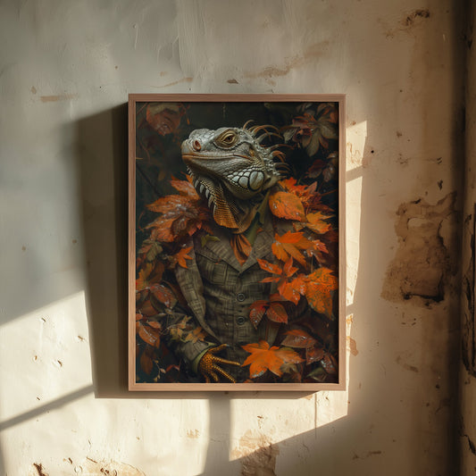 Iguana in a Suit Art Print - Whimsical Animal Portrait Poster - Quirky Iguana Painting - Autumn Tweed Gent 3/3