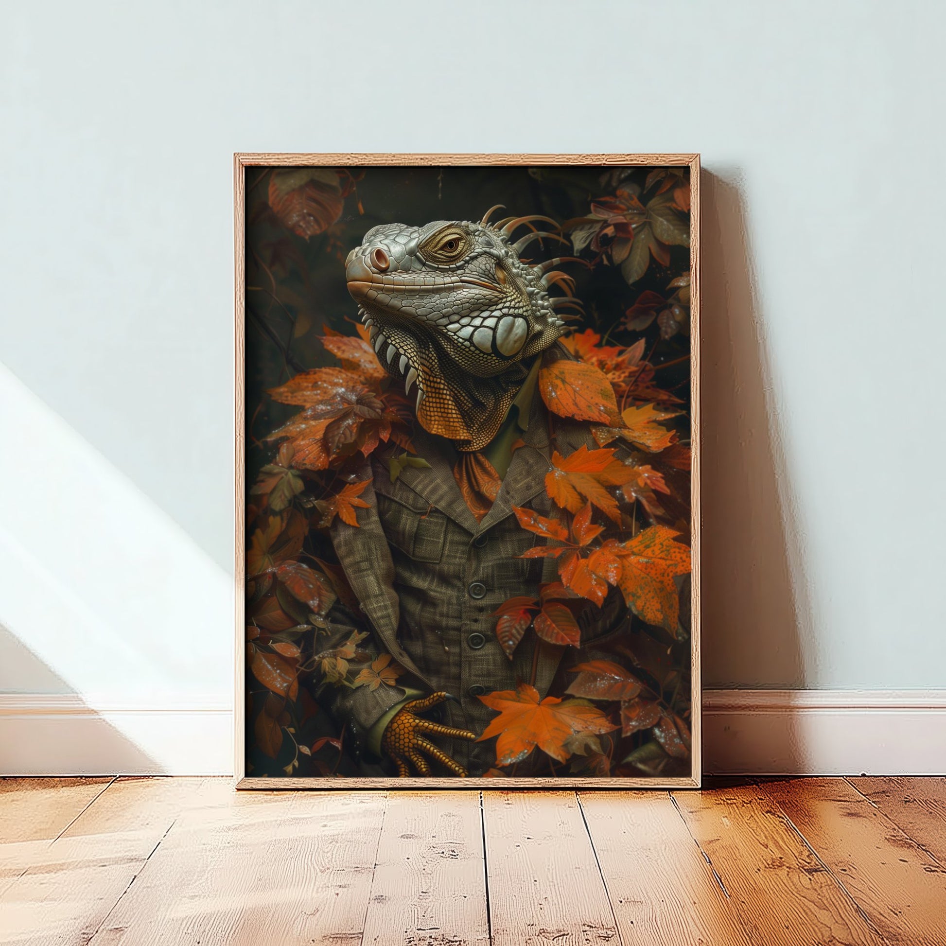 Iguana in a Suit Art Print - Whimsical Animal Portrait Poster - Quirky Iguana Painting - Autumn Tweed Gent 3/3