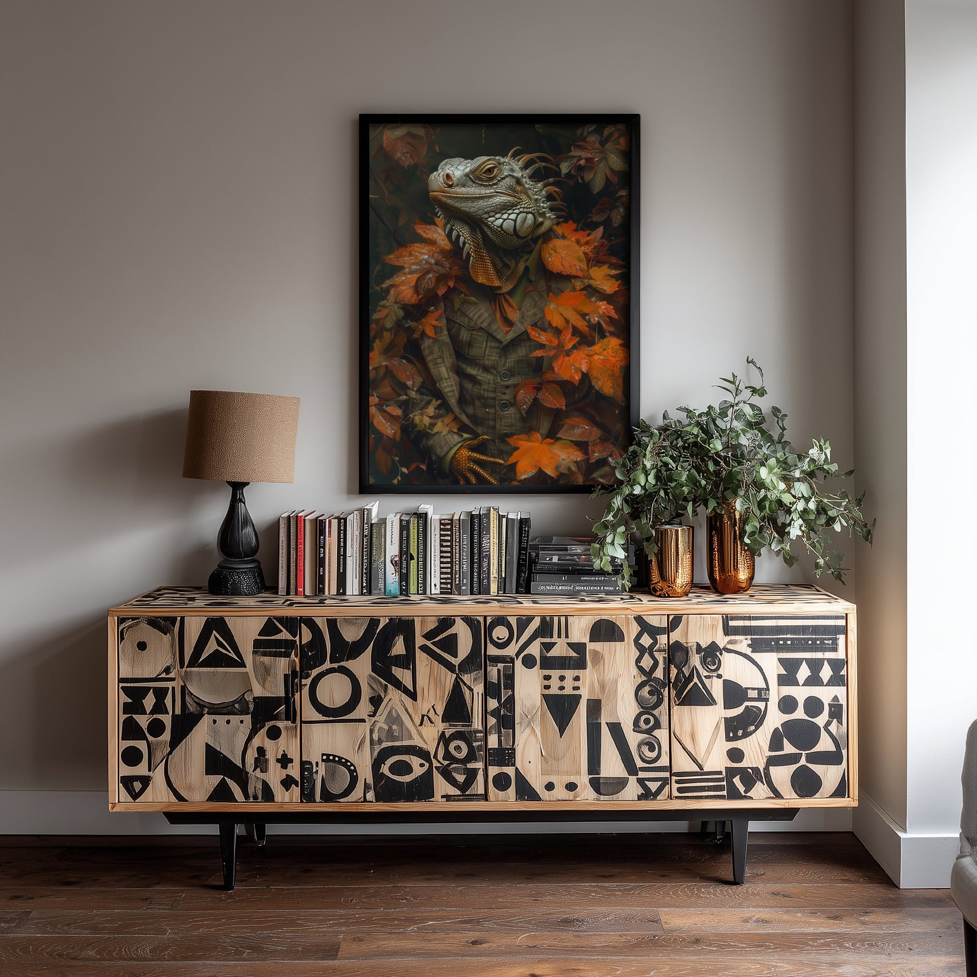 Iguana in a Suit Art Print - Whimsical Animal Portrait Poster - Quirky Iguana Painting - Autumn Tweed Gent 3/3