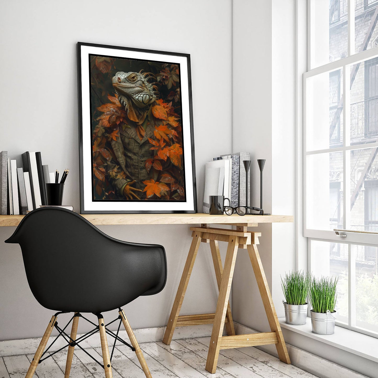 Iguana in a Suit Art Print - Whimsical Animal Portrait Poster - Quirky Iguana Painting - Autumn Tweed Gent 3/3
