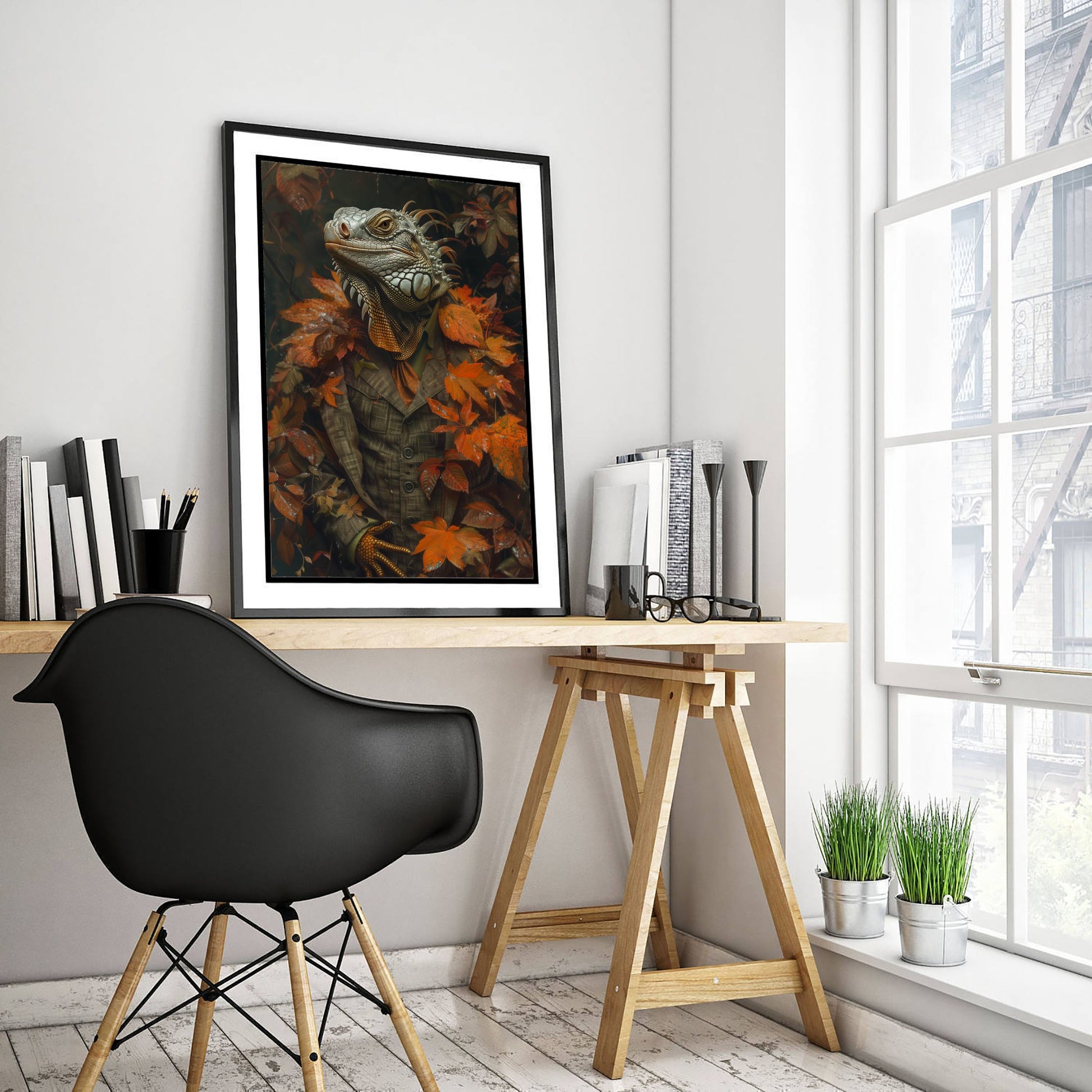 Iguana in a Suit Art Print - Whimsical Animal Portrait Poster - Quirky Iguana Painting - Autumn Tweed Gent 3/3