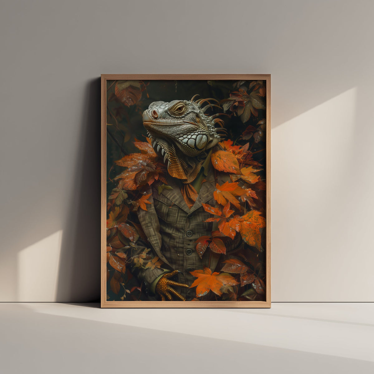Iguana in a Suit Art Print - Whimsical Animal Portrait Poster - Quirky Iguana Painting - Autumn Tweed Gent 3/3