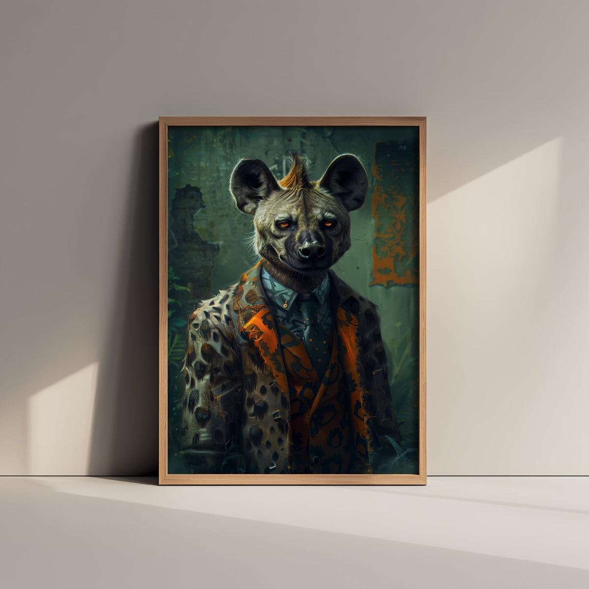 Hyena in a Suit Art Print - Whimsical Animal Portrait Poster - Quirky Hyena Painting - Bold Dandy 1/3