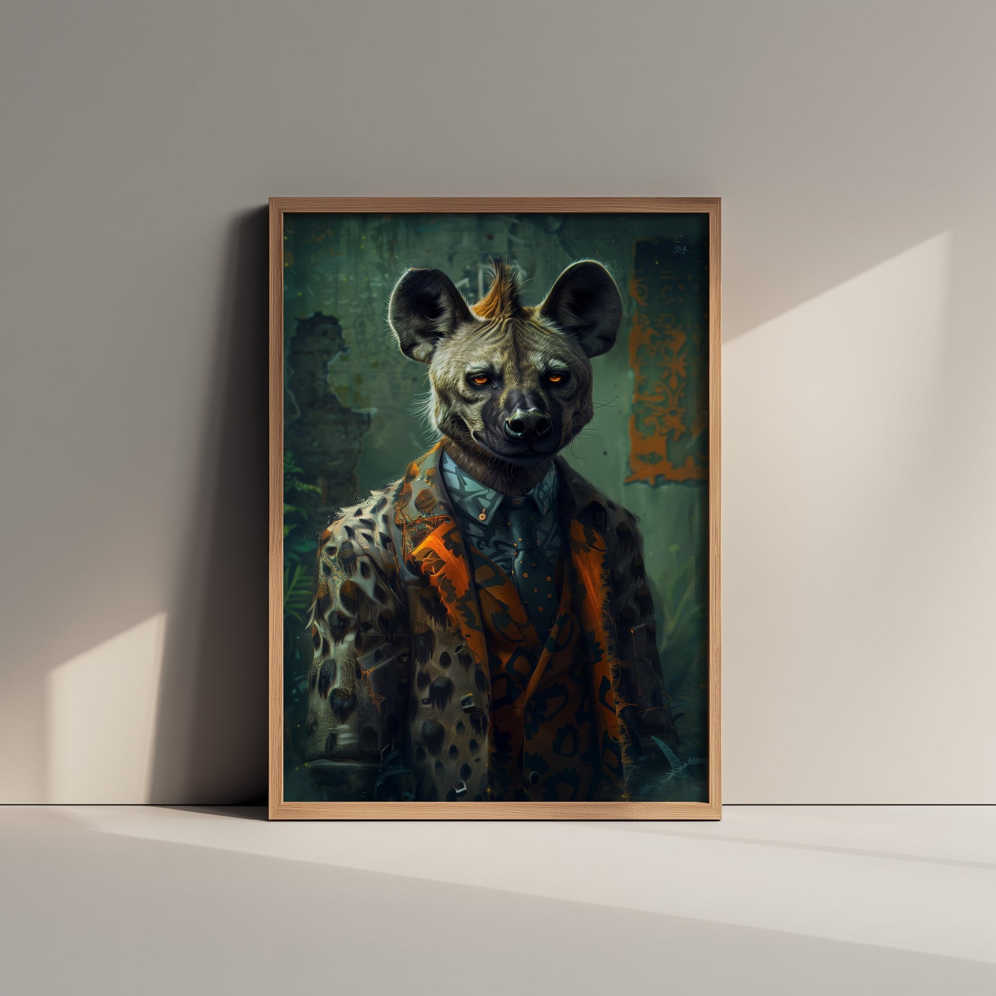 Hyena in a Suit Art Print - Whimsical Animal Portrait Poster - Quirky Hyena Painting - Bold Dandy 1/3