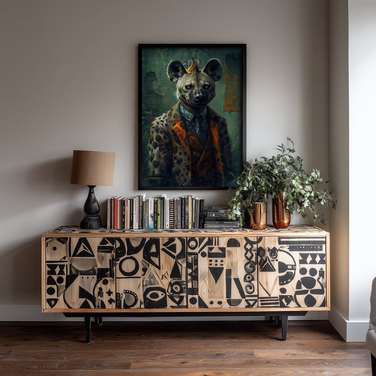 Hyena in a Suit Art Print - Whimsical Animal Portrait Poster - Quirky Hyena Painting - Bold Dandy 1/3