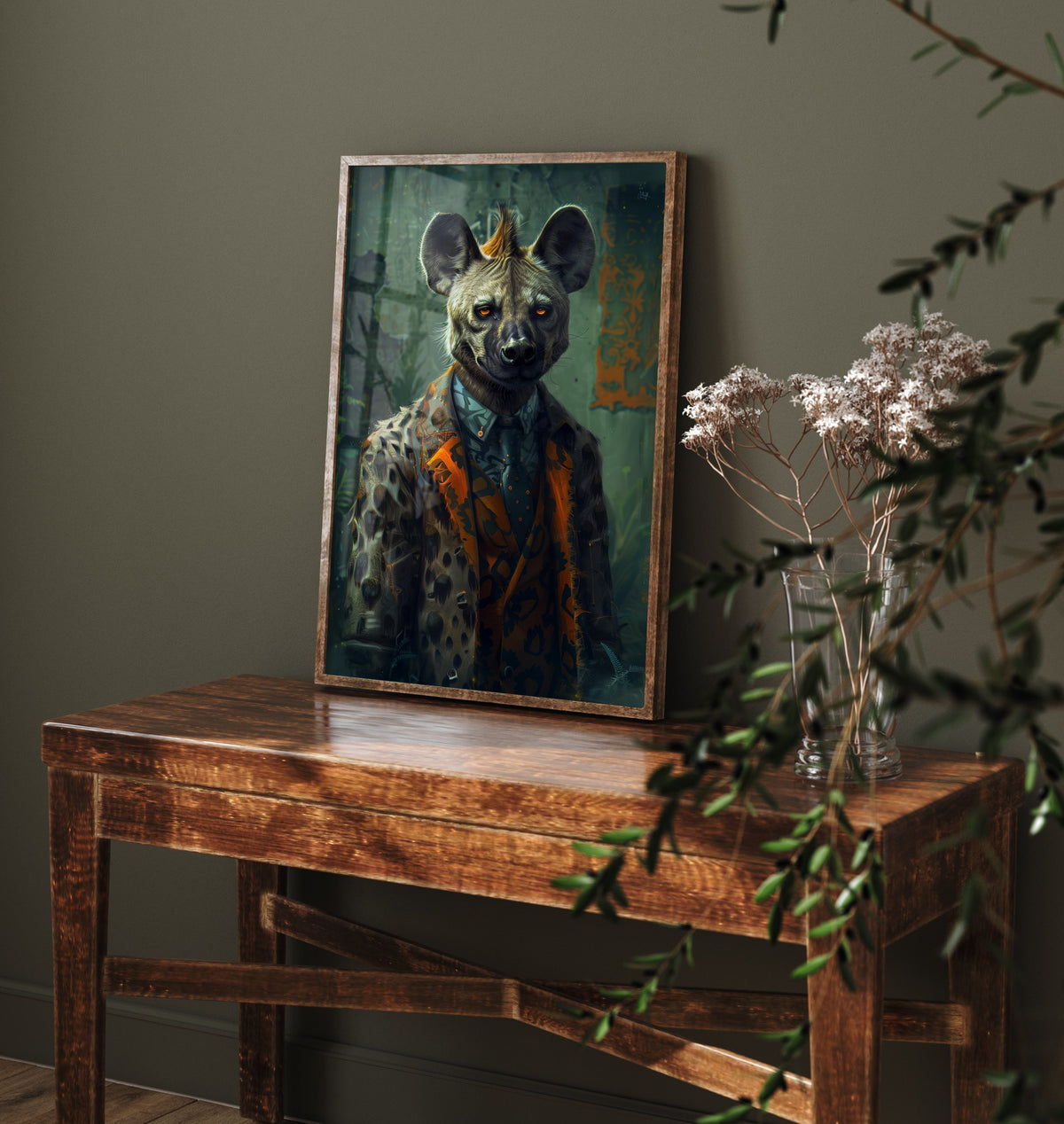 Hyena in a Suit Art Print - Whimsical Animal Portrait Poster - Quirky Hyena Painting - Bold Dandy 1/3