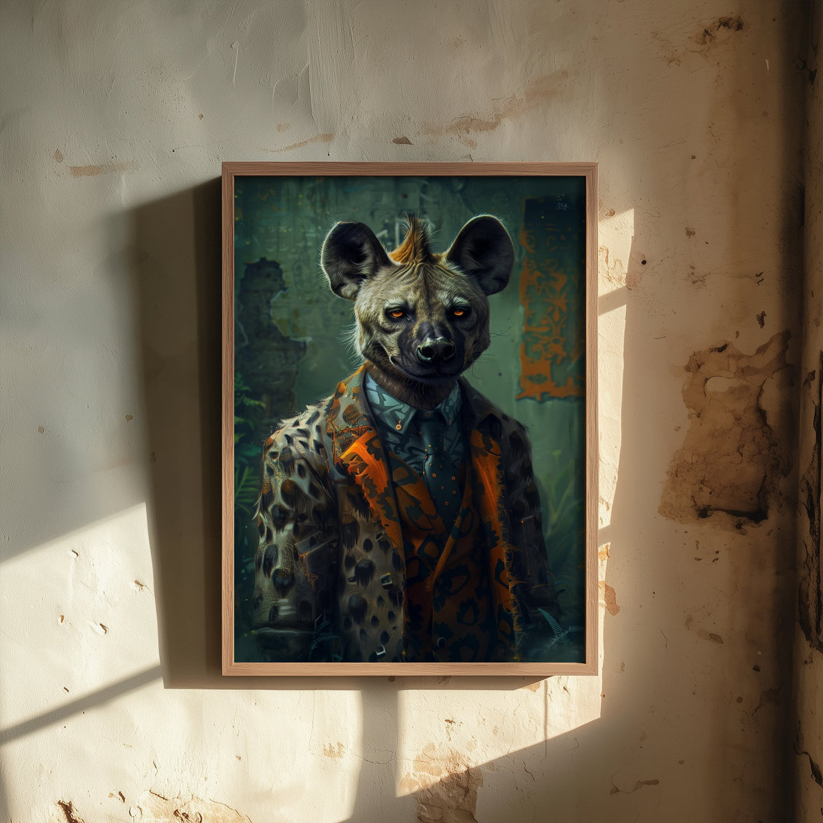 Hyena in a Suit Art Print - Whimsical Animal Portrait Poster - Quirky Hyena Painting - Bold Dandy 1/3